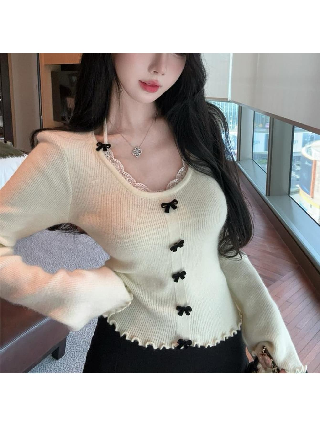 【全店30％OFF引き換え証】【シュロの葉×スピード競技】編み物 トップス レディース 長袖 スウェーター カットソー ホルターネック風 重ね着風 異原料品 女子らしい 成年者好いたらしい 韓国 流行り物 ガーリー 好いたらしいめ デコルテ 鎖骨押し出し 細押し出し 着痩せ 割れ易い押し出し