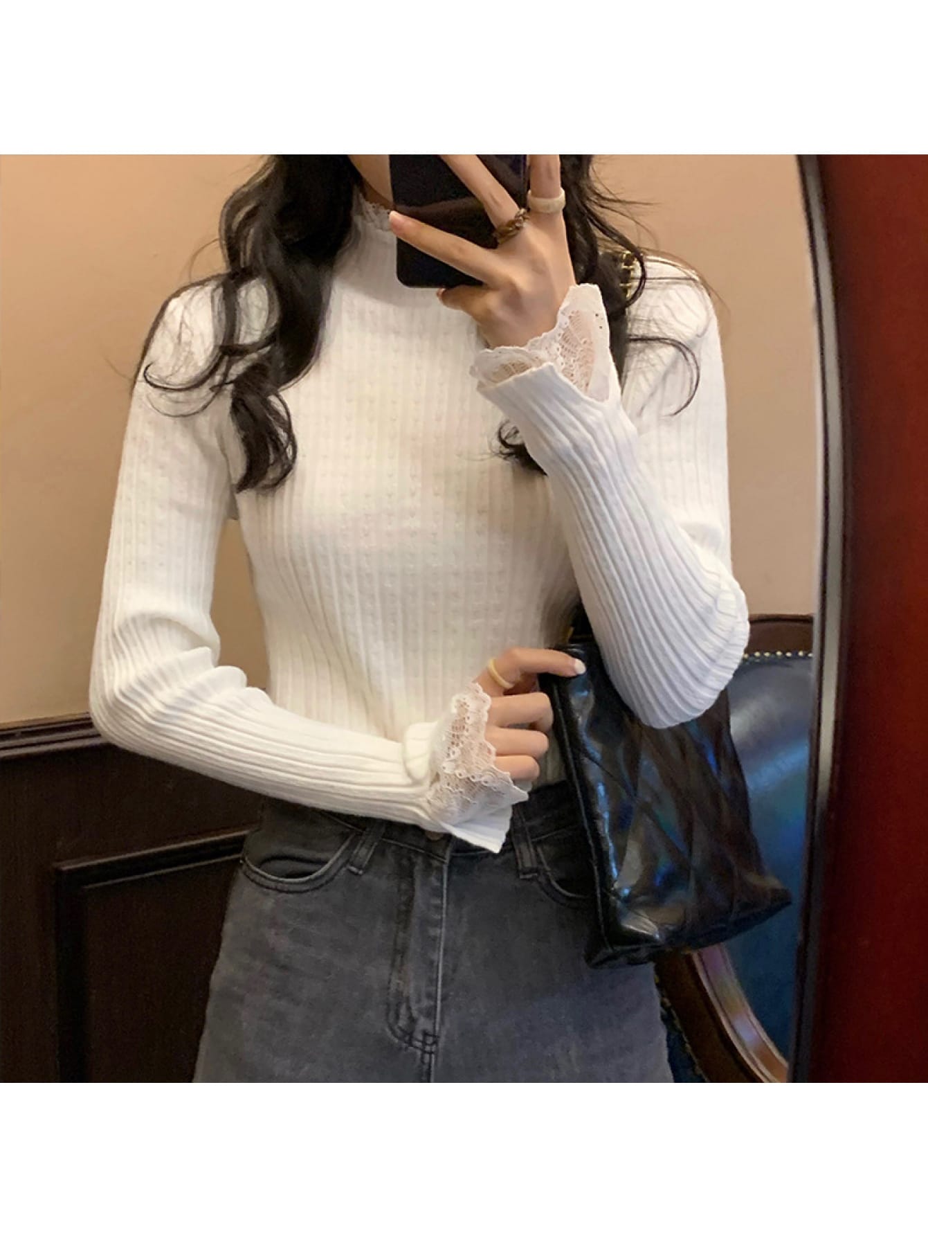 【全店30％OFF引き換え証】【袖スピード競技】 編み物 スウェーター レディース ハイネック リブニット トップス 長袖 モックネック ボトルネック スピード競技 肌付き フレンチ うつり変わり ティーシャツ カットソー 重ね着 花の冠yd きつい か細い 填まる