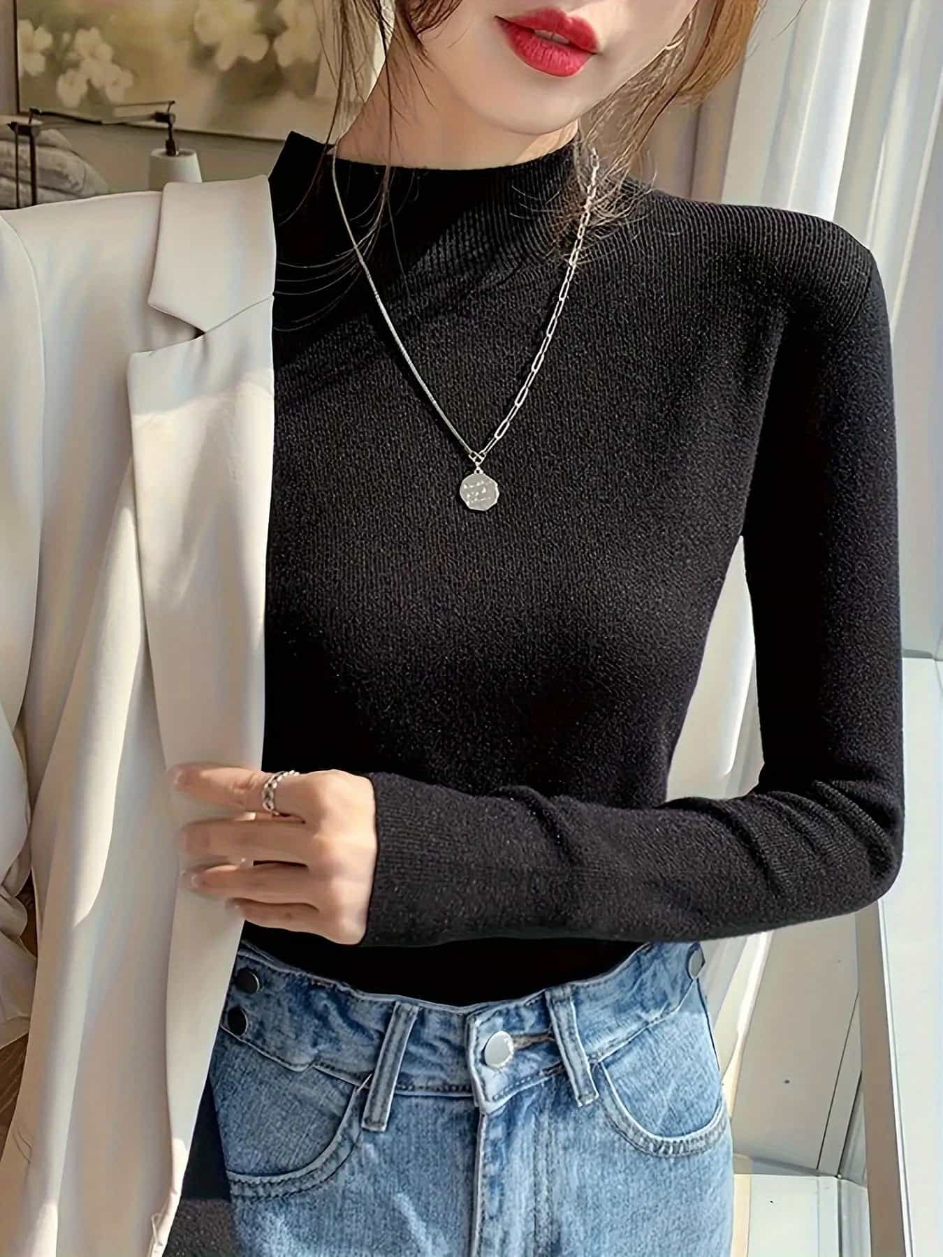 【全店30％OFF引き換え証】【美影ぼうし】編み物 スウェーター レディース ハイネック タートルネック リブニット トップス 長袖 無地 きつい か細い 肌付き 重ね着 着痩せ 細押し出し 伸ばすこと 伸縮性 執務室 通い 好いたらしいめ 心地よい 秋 冬