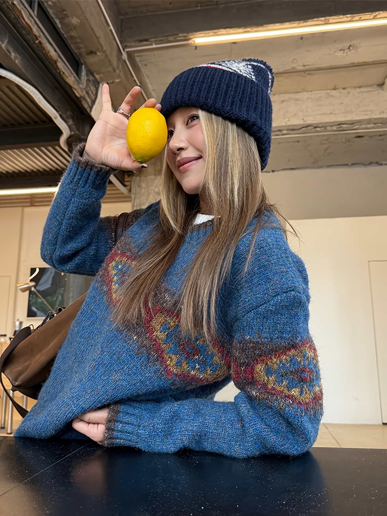 【全店通用25%OFFクーポン】【レトロ可愛い】 ジャガード ニット セーター レディース アーガイル柄 プルオーバー トップス ビッグシルエット オーバーサイズ ゆったり 長袖 丸首 クルーネック 総柄 厚手 暖かい 体型カバー 華奢見え カジュア|大森麗萱