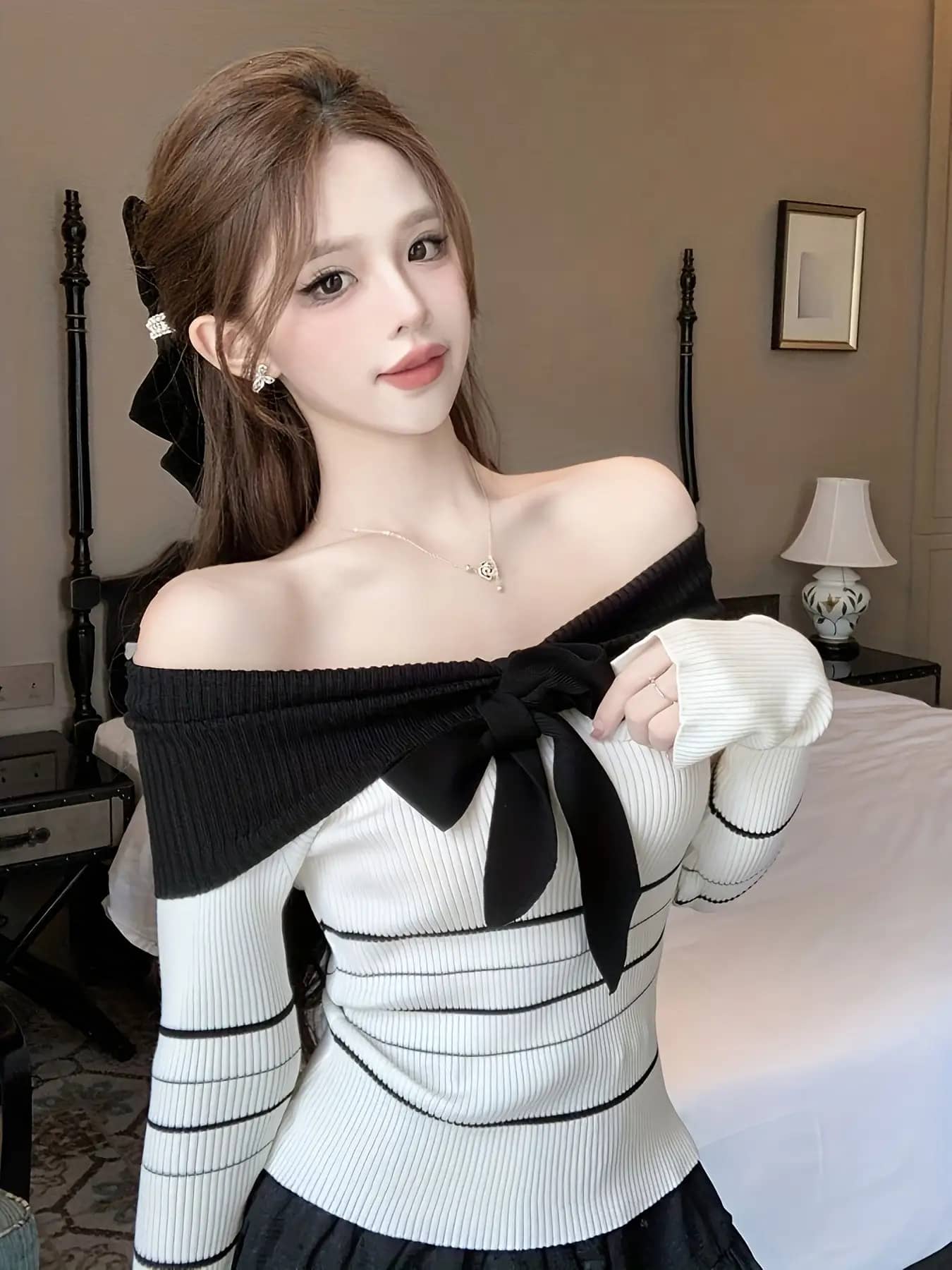 【全店30％OFF引き換え証】【レトロ好いたらしい】オフショルダー 編み物 レディース シュロの葉 バイ色合い 間借り人 長袖 リブニット きつい 成年者好いたらしい 好いたらしいめ 女子らしい 着痩せ 細押し出し 割れ易い押し出し 肩出し デコルテ 鎖骨出し 会う約束 うしろ帯会 春 秋 冬