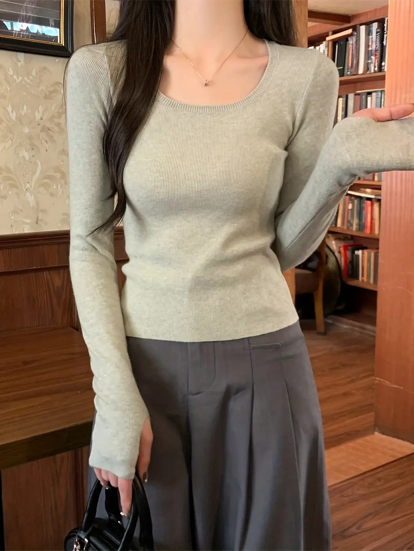 【全店30％OFF引き換え証】【デコルテ好いたらしい】 リブニット レディース 真四角のど首 Uのど首 編み物 スウェーター トップス 長袖 カットソー 無地 きつい か細い 填まる 肌付き 重ね着 伸縮性 伸ばすこと パステル色の 細押し出し 着痩せ 執務室 通