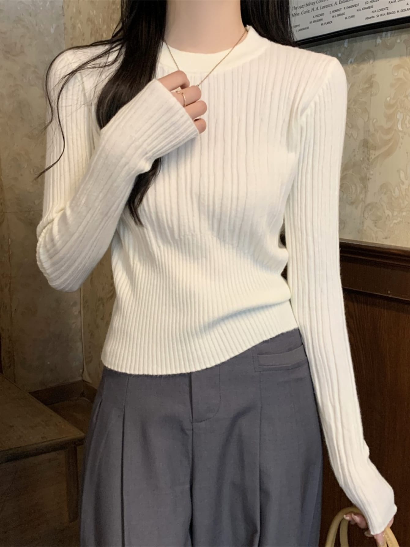 【全店30％OFF引き換え証】【着痩せ肋材】編み物 スウェーター レディース トップス リブニット 労働者の一団のど首 丸首 長袖 肌付き きつい 伸ばすこと 伸縮性 もっちり カシミール触れ合う 洗える ウォッシャブル 無地 執務室 通い OL 好いたらしいめ カジ