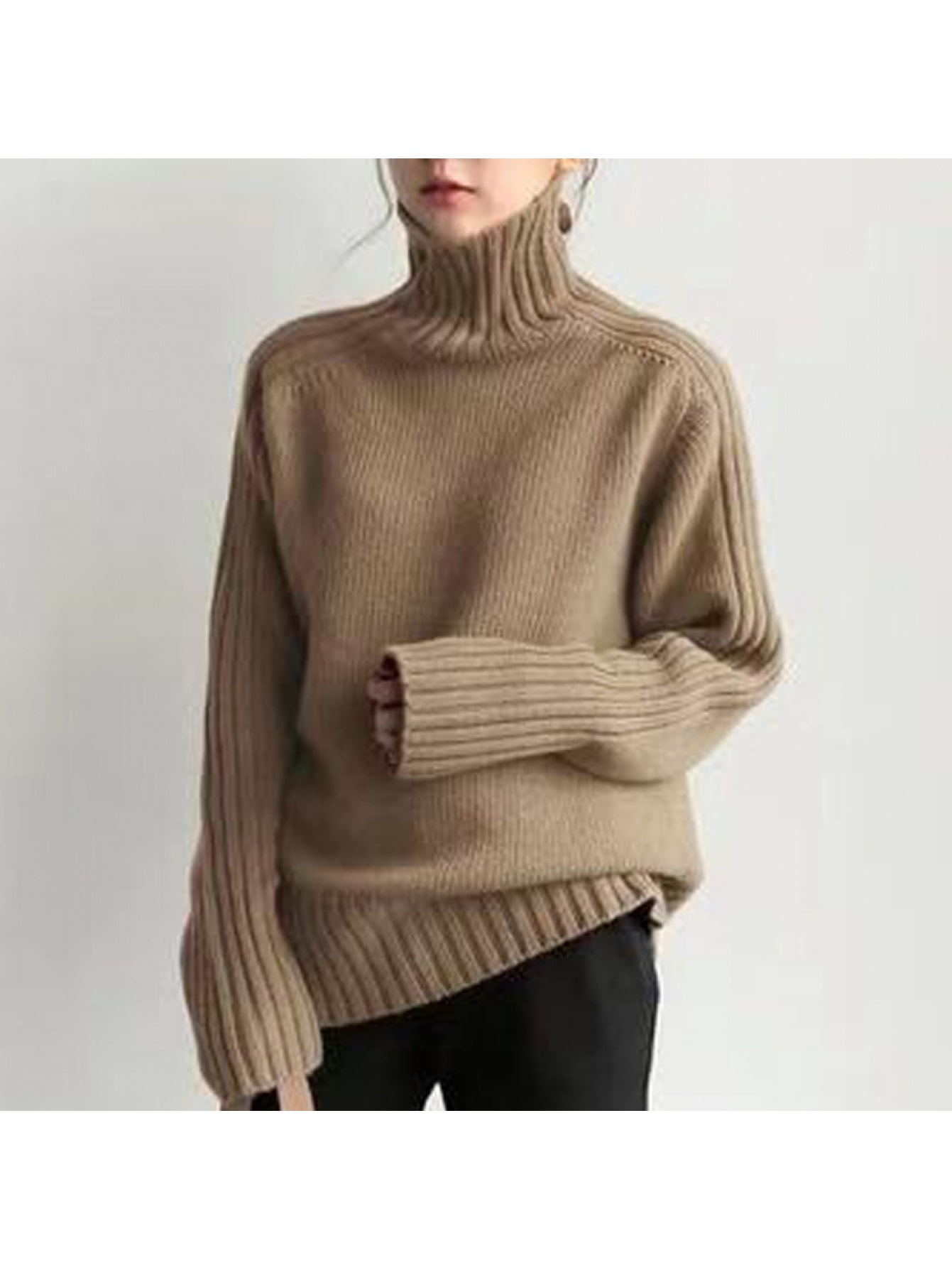 【全店通用25％OFFクーポン】【もっちり暖か】タートルネックニットセーターレディースハイネックトップス厚手リブニットプルオーバー畦編みローゲージざっくり長袖ボリューム袖オーバーサイズビッグシルエット体型カバー華奢見え二の腕カバー着痩せ小顔暖かい柔ら｜大森麗萱