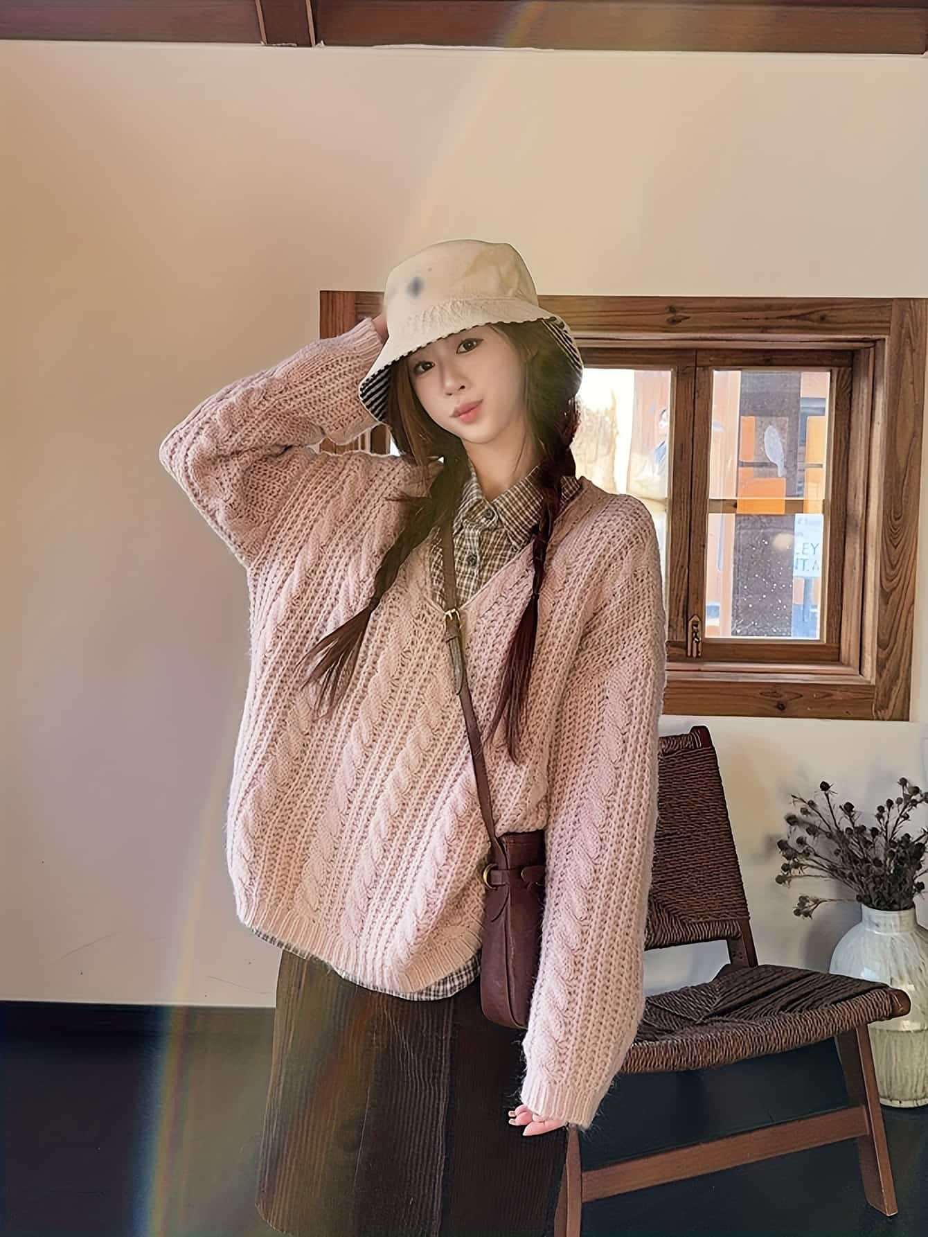 【全店通用25%OFFクーポン】【ケーブル編み】 ニット セーター レディース Vネック トップス 長袖 ケーブルニット 厚手 ゆったり プルオーバー カットソー チュニック ざっくり ざっくりニット ローゲージ 韓国ファッション レトロ 可愛い 大|大森麗萱