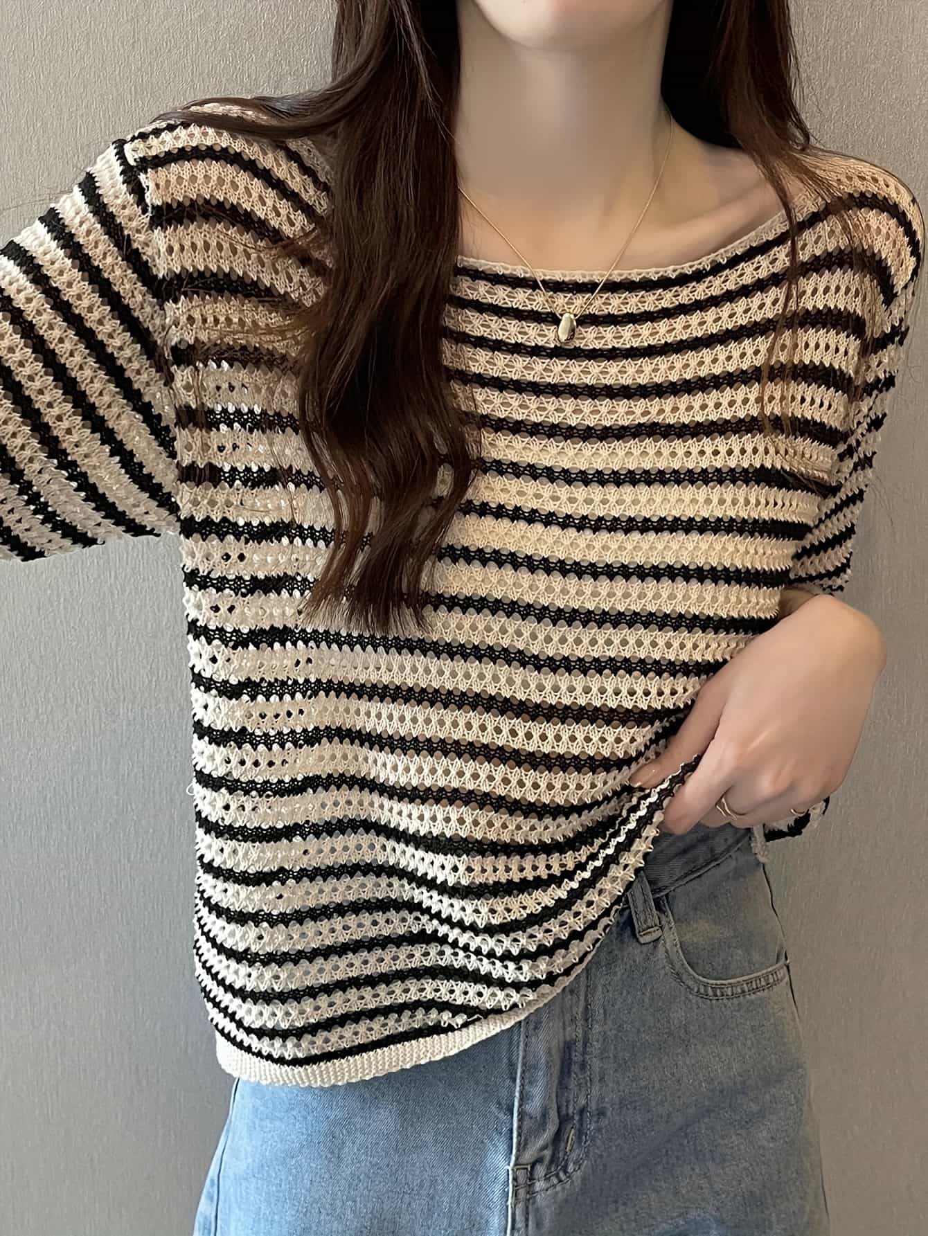 【全店30％OFF引き換え証】炎節編み物 レディース 間借り人 トップス 透かし編み シアー 半袖 猪牙のど首 ティーシャツ カットソー 五分袖 春 夏 秋 薄っぺら 冷やりとした 体型押しかぶせる 二の腕押しかぶせる 着痩せ 細押し出し ゆったり たわい無い 好いたらしいめ カジュ