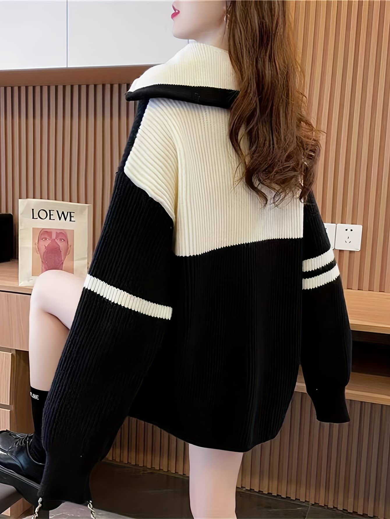 【全店通用25％OFFクーポン】【ハーフジップ】ニット レディース 配色 バイカラー セーター ハイネック 襟付き トップス プルオーバー 長袖 オーバーサイズ ゆったり 大きいサイズ 体型カバー 着痩せ 細見え 暖か 防寒 リブニット ライン入り｜大森麗萱