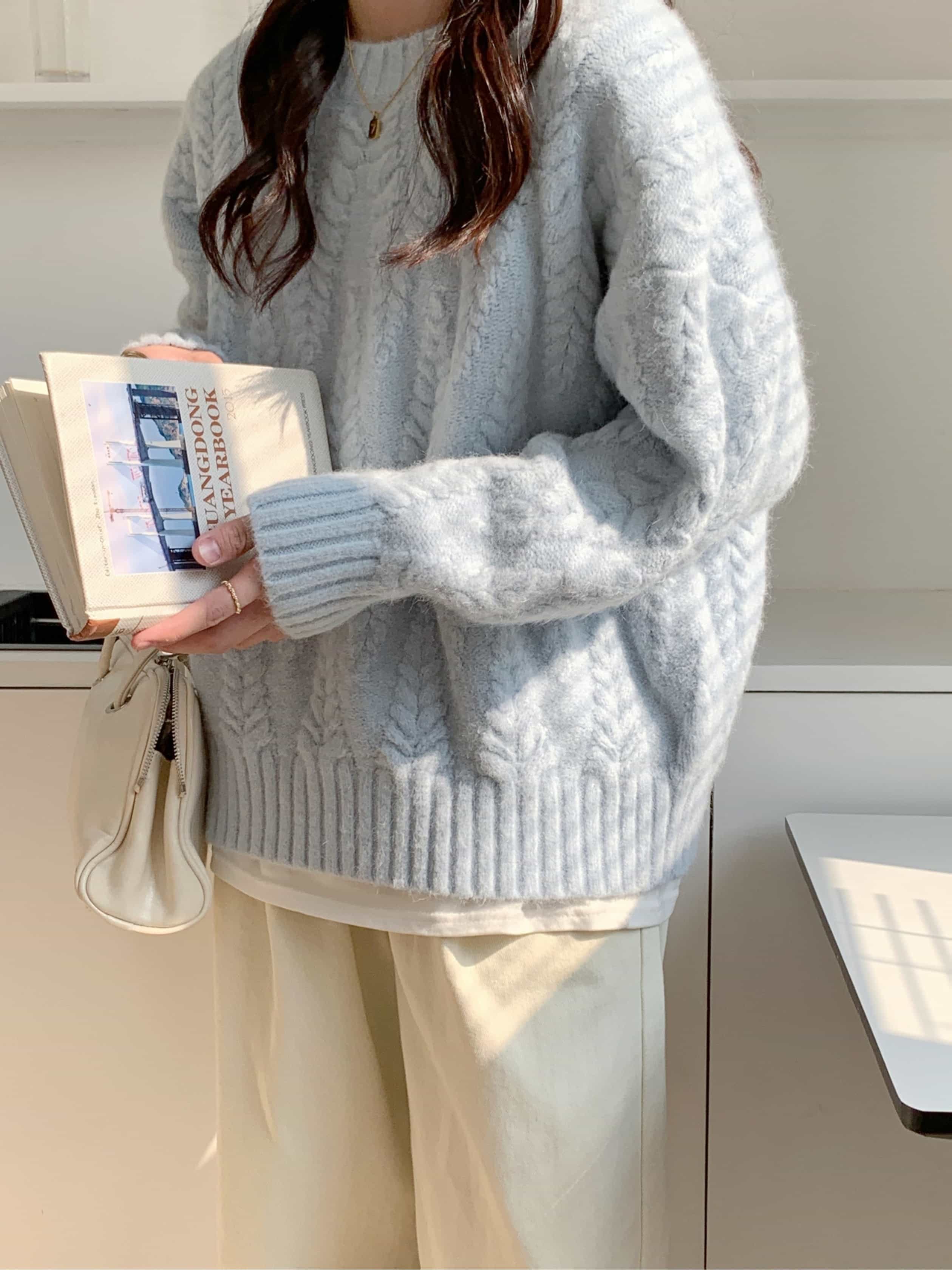 【全店通用25％OFFクーポン】ニット セーター レディース ケーブル編み トップス クルーネック 長袖 秋冬 プルオーバー 厚手 暖かい 防寒 オーバーサイズ ゆったり 大きいサイズ 体型カバー 着痩せ 華奢見え 韓国風 カジュアル きれいめ 大人｜大森麗萱