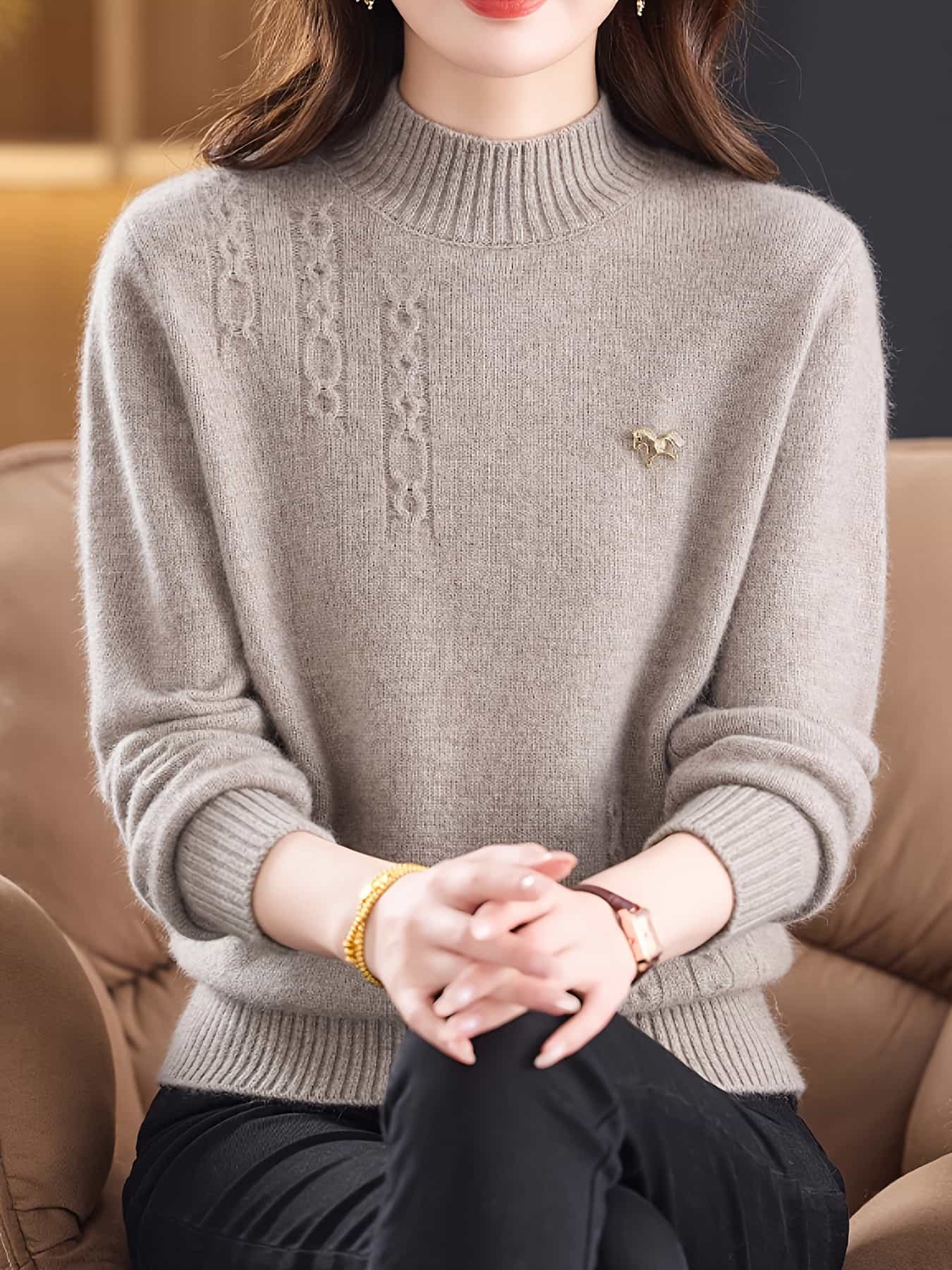【全店通用25%OFFクーポン】【首元あったか】ハイネック ニット セーター レディース トップス ボトルネック プルオーバー モックネック 長袖 厚手 無地 ケーブル編み 地柄 きれいめ カジュアル オフィス 通勤 OL 体型カバー ゆったり 楽ち|大森麗萱