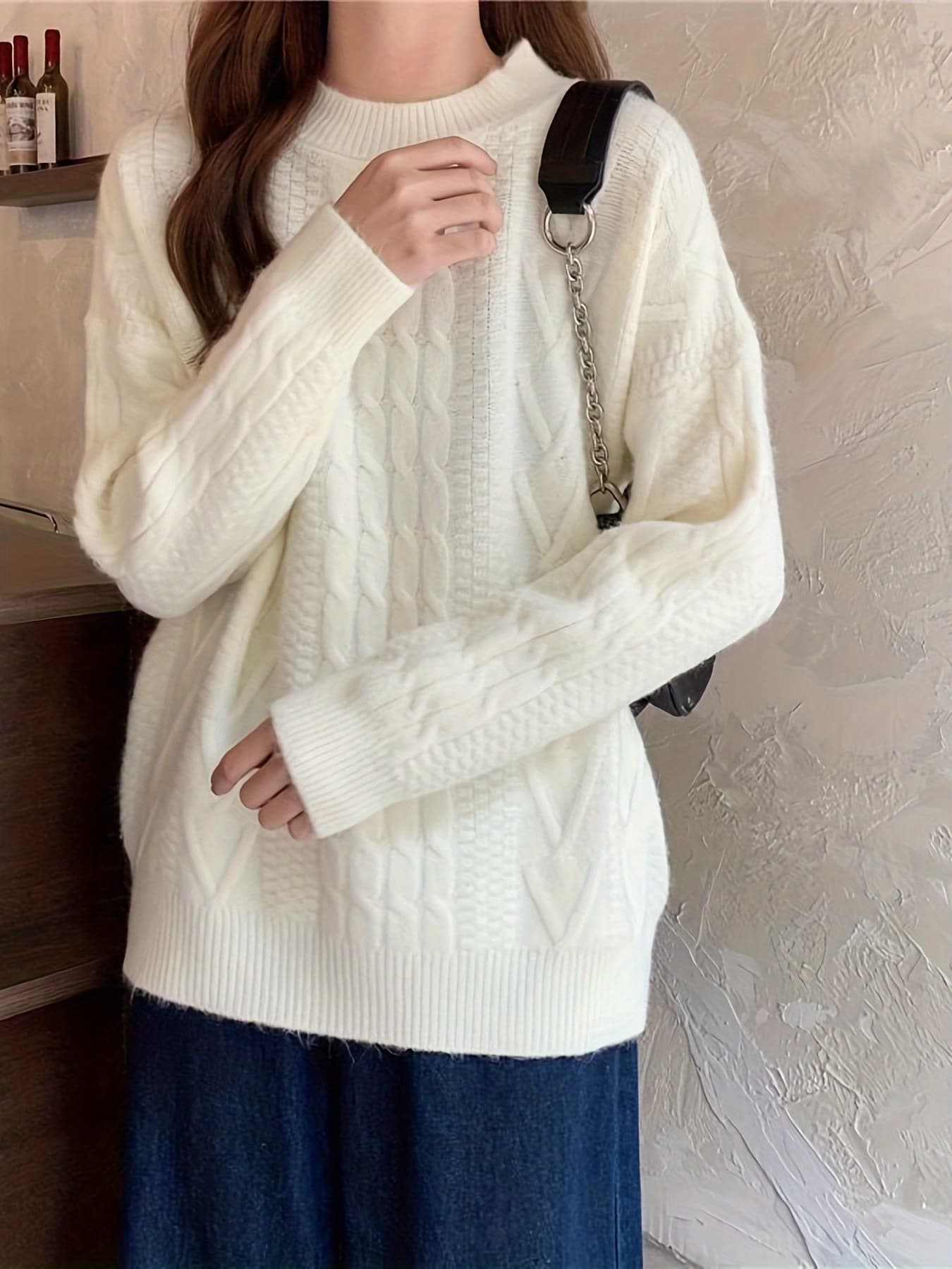 【全店通用25%OFFクーポン】【体型カバー】 ニット レディース セーター ケーブル編み トップス プルオーバー クルーネック ボトルネック 長袖 ざっくりニット オーバーサイズ ゆったり ケーブルニット 厚手 あったか 暖かい 防寒 秋 冬 秋冬|大森麗萱