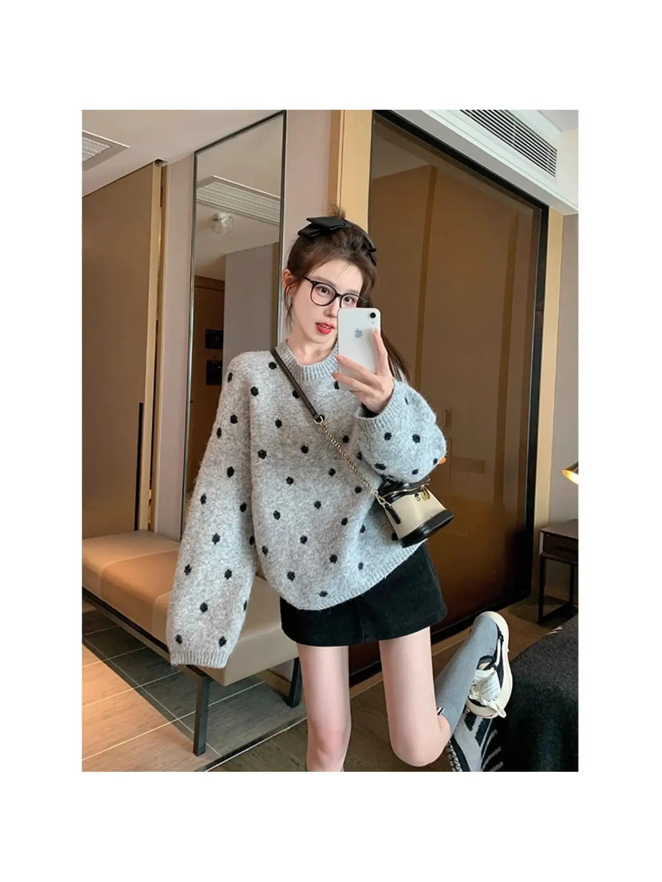 【全店通用25％OFFクーポン】【ドット柄が可愛い】ニット セーター レディース トップス ドット 水玉 柄 長袖 クルーネック ゆるニット オーバーサイズ ビッグシルエット ドロップショルダー ゆったり 体型カバー 二の腕カバー 華奢見え 着痩せ｜大森麗萱 10,291円
