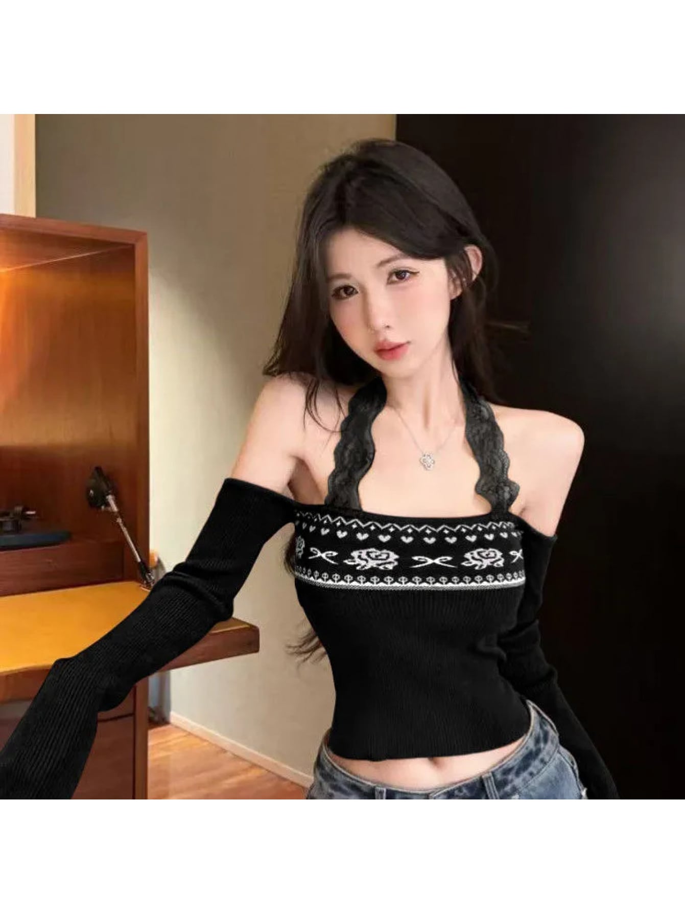 【全店30％OFF引き換え証】【ホルターネック】 オフショル 編み物 トップス スピード競技 カットソー 長袖 スウェーター レディース リブニット 重ね着風 仕掛地雷系 量産型 韓国流行り物 成年者 艶っぽい 御嬢さん 好いたらしいめ 春 秋 冬 黒 黒いこと 割れ易い押し出し