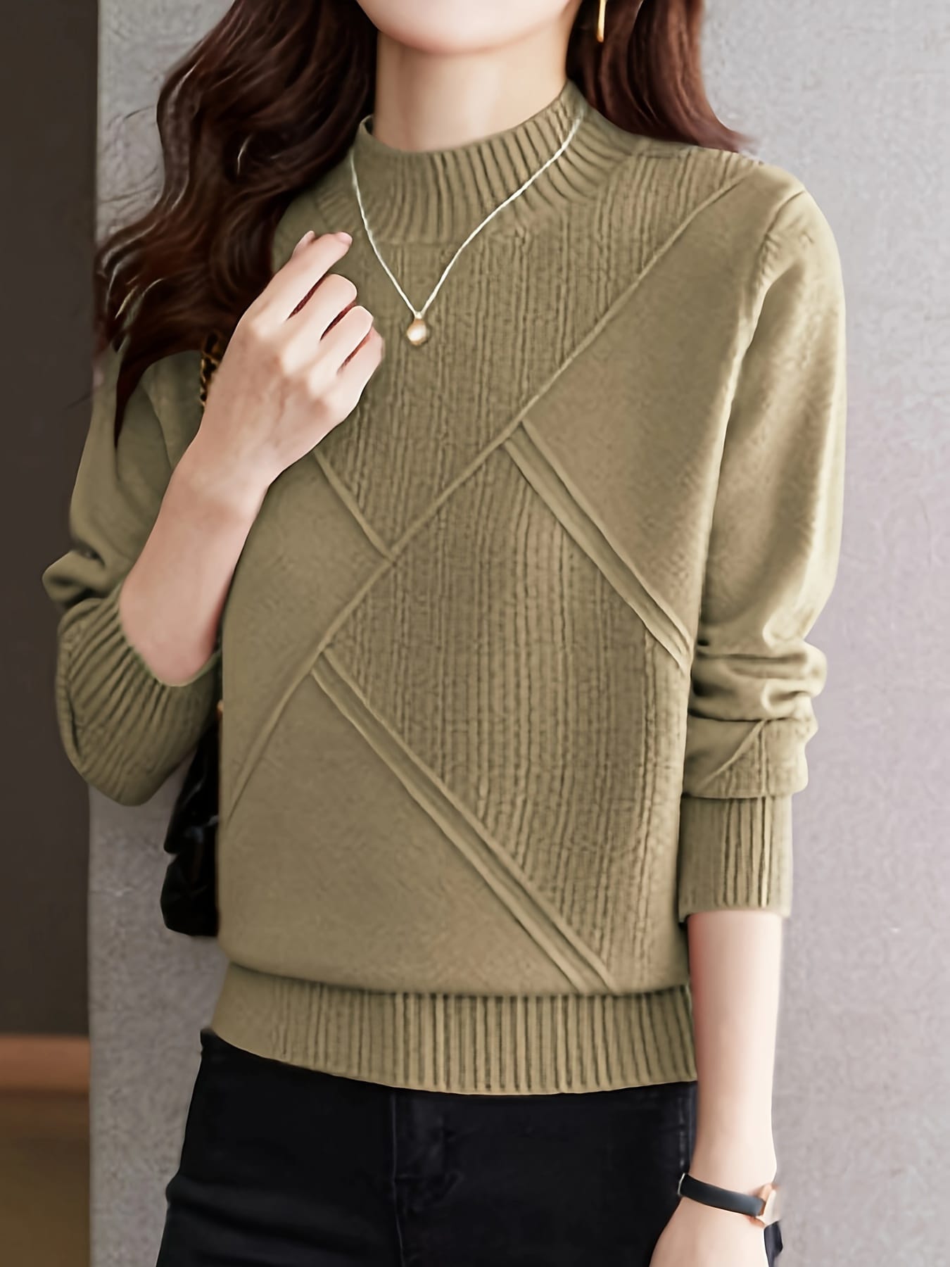 【全店通用25％OFFクーポン】【美シルエット】 ニット セーター レディース トップス ハイネック ボトルネック モックネック プルオーバー ケーブル編み リブ 切替 長袖 暖かい 蓄熱 防寒 厚手 伸縮性 ストレッチ 体型カバー 着痩せ 細見え｜大森麗萱