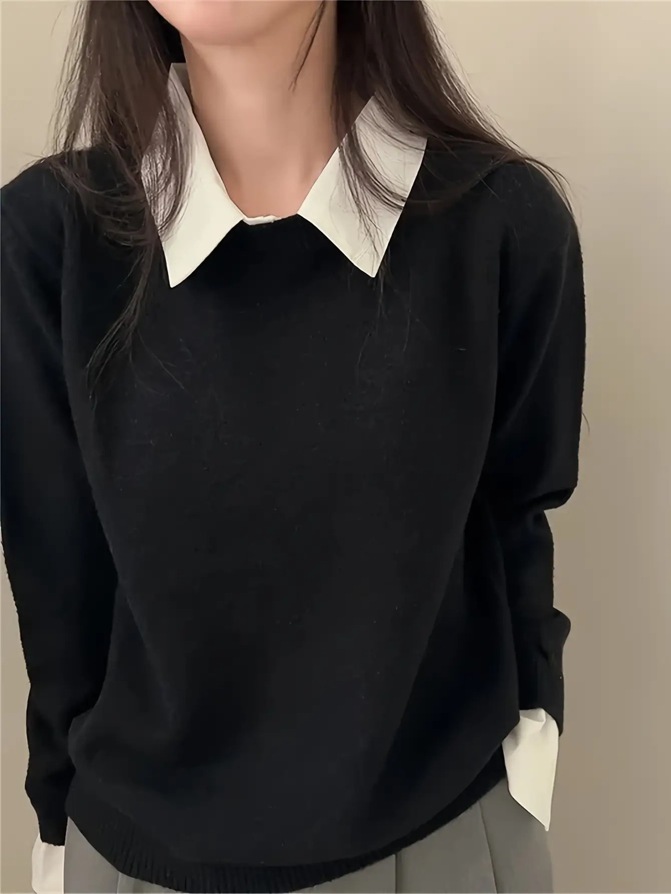 【全店通用25％OFFクーポン】【1枚で完成】重ね着風 ニット セーター レディース 襟付き フェイクレイヤード トップス プルオーバー ブラウス風 長袖 シャツ襟 ポロ襟 無地 きれいめ 大人可愛い おしゃれ カジュアル オフィス 通勤 OL 体型｜大森麗萱 10,034円