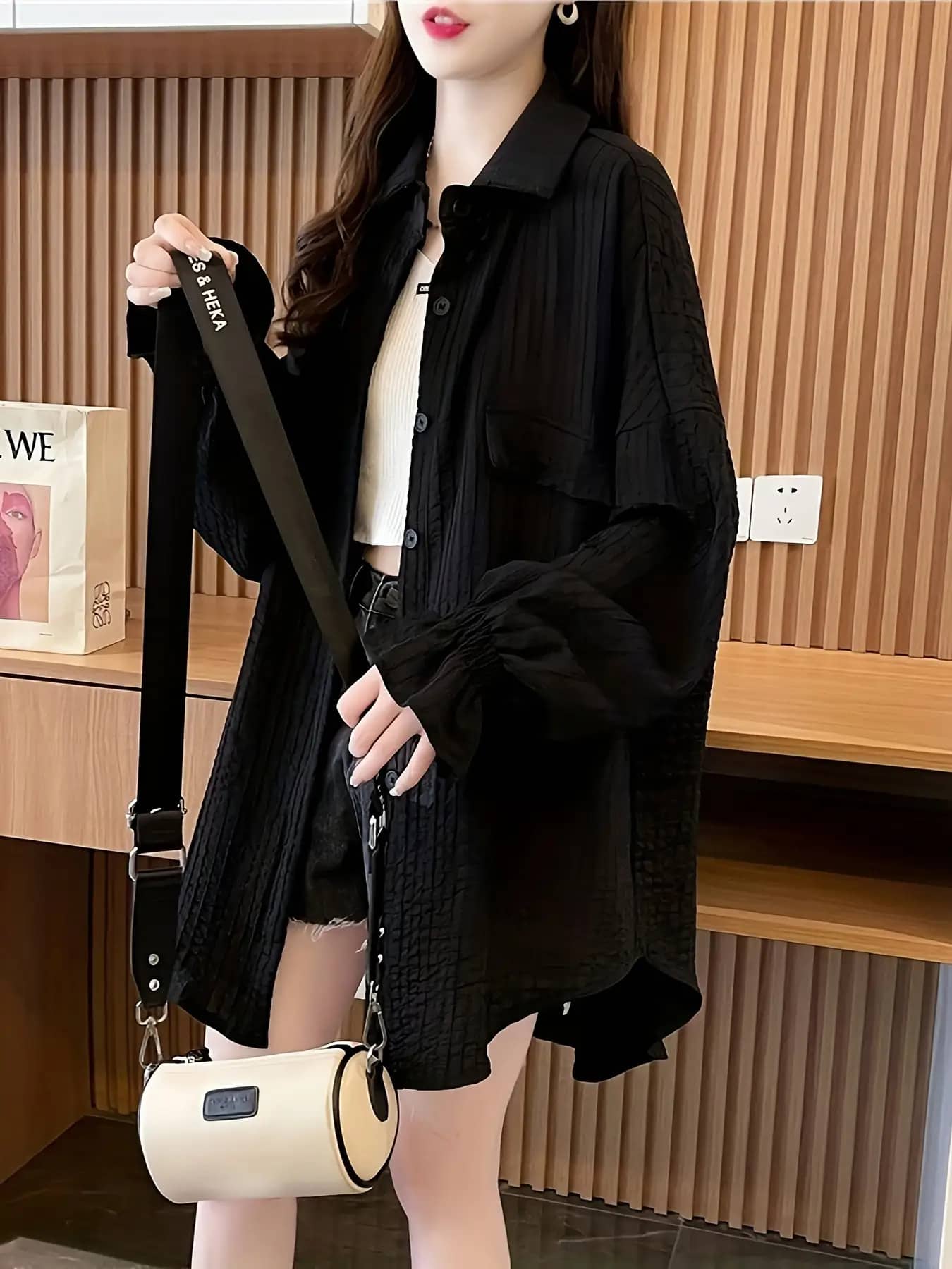 【今日このごろ押さえる、超買得30％OFF引き換え証、2度潮どき皆無】【UV打つ手?体型取りまかなう】 プルオーバー トップ レディース 長袖 シアーシャツ 羽織り ジレー ライトアウター 前くい違い 襟付き添い人 大層らしい大きさ ビッグ影ぼうし ゆったり 洗濯機工業 シ