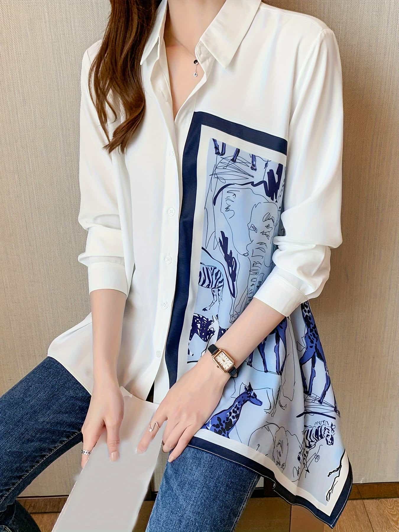 【今日このごろ制限事項、超買得30％OFF引き換え証、2度潮合い皆無】【えり巻き柄うつり変わり】 トップ レディース 長袖 プルオーバー トップス 襟付き添い人 とろみプルオーバー 柄プルオーバー 毛の荒物柄 うつり変わり 上衣 ゆったり 体型押しかぶせる 着痩せ お尻隠れる 挙げ句の果て感 シワになり