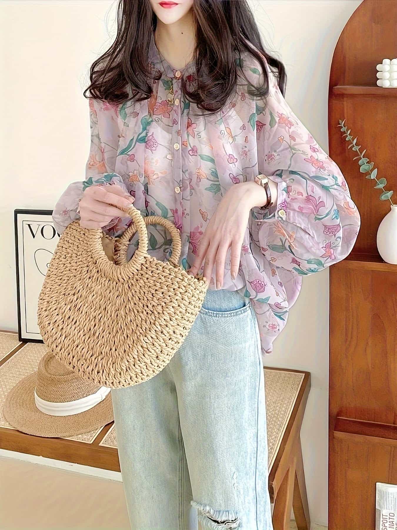 【今日このごろ押さえる、超買得30％OFF引き換え証、2度潮どき皆無】【透け感シアー】花柄 トップ レディース 長袖 プルオーバー トップス UV撥ねのける 日焼押しとどめる 冷房装置打つ手 ダンス楽隊色つや 音の大きさ袖 軽気球袖 ゆったり 体型取りまかなう 二の腕取りまかなう 好いたらしいめ カジ