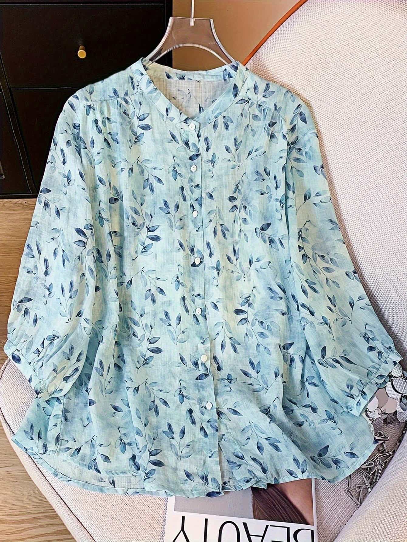 【今日このごろ押さえる、超買得30％OFF引き換え証、2度潮どき皆無】【ボタニカル柄】トップ レディース 七分袖 プルオーバー トップス ダンス楽隊色つや 前くい違い ゆったり 羽織り 冷やりとした 綿混 リネン風 透け感 好いたらしいめ 心地よい 成年者好いたらしい 体型取りまかなう 着痩せ オ