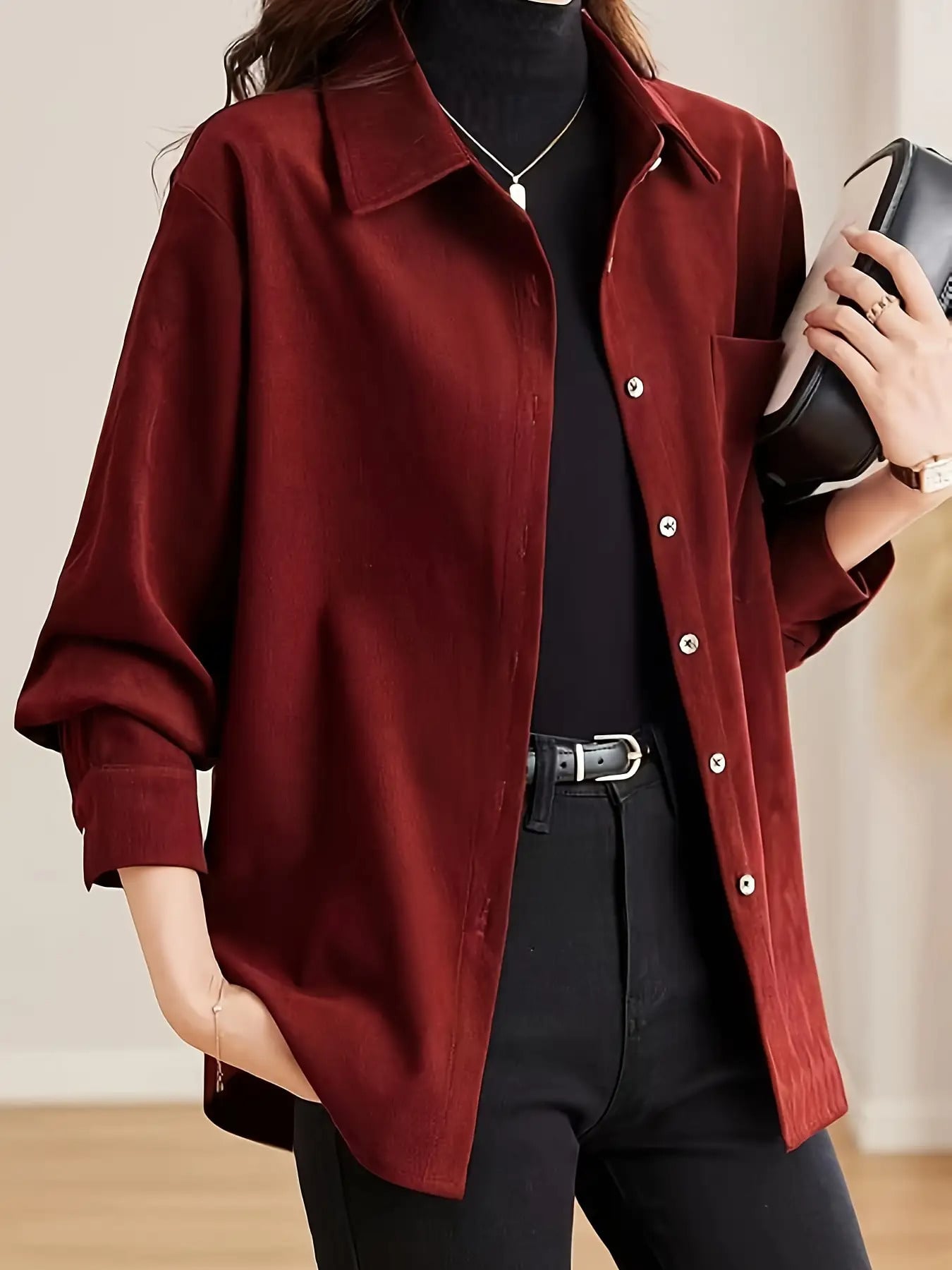 【全店通用25％OFFクーポン】【暖か起毛】コーデュロイ風 シャツ レディース 長袖 ネルシャツ トップス ブラウス ゆったり 大きいサイズ オーバーサイズ ビッグシルエット 体型カバー 羽織り 前開き 胸ポケット 厚手 柔｜大森麗萱
