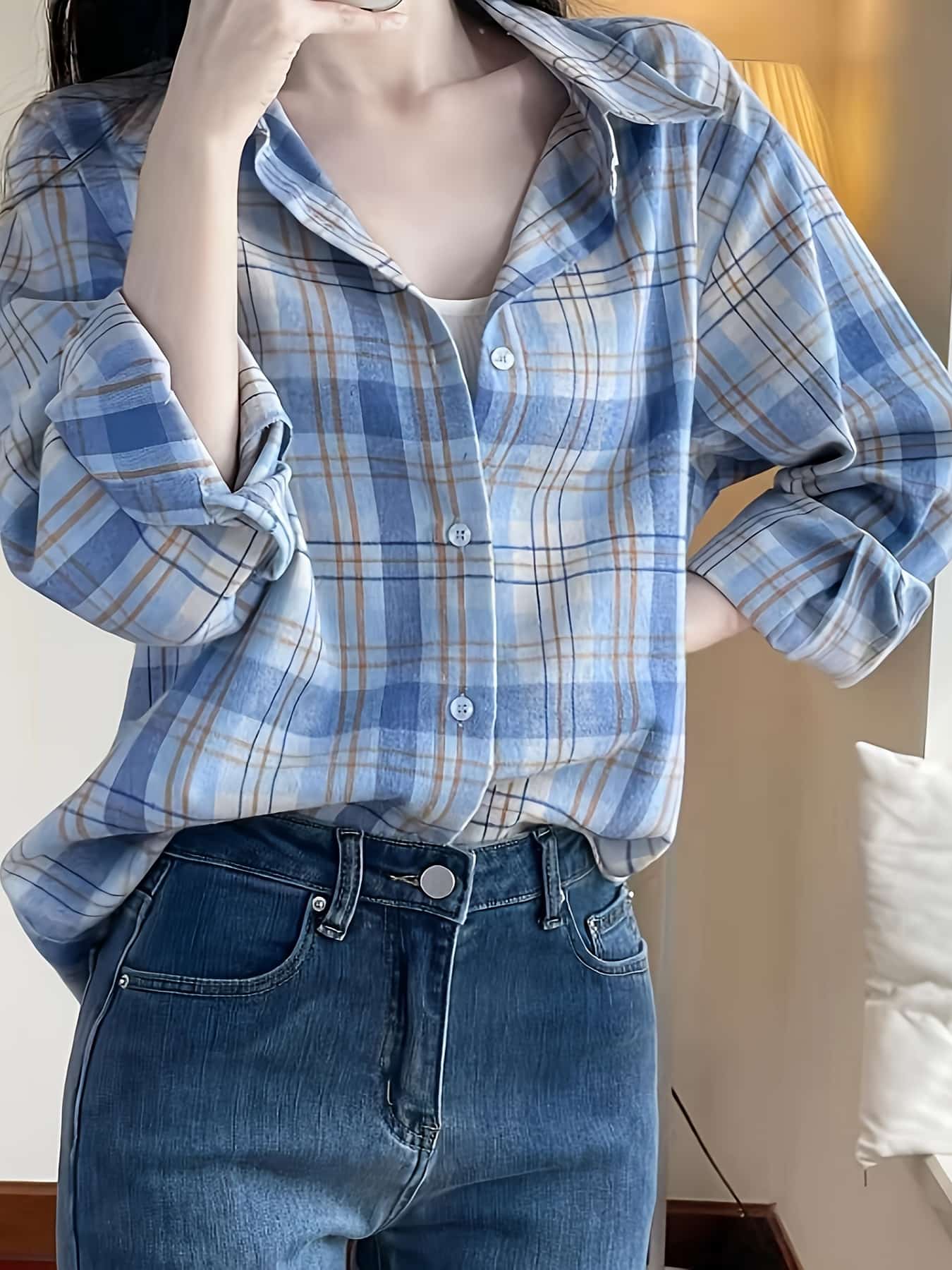【今日このごろ押さえる、超買得30％OFF引き換え証、2度潮どき皆無】【照合のしるし柄】 照合のしるしプルオーバー レディース トップ 長袖 プルオーバー 襟付き添い人 大層らしい大きさ トップス ビッグ影ぼうし 羽織り フランネルプルオーバー タータンチェック 柄プルオーバー ゆるプルオーバー 前くい違い 体型