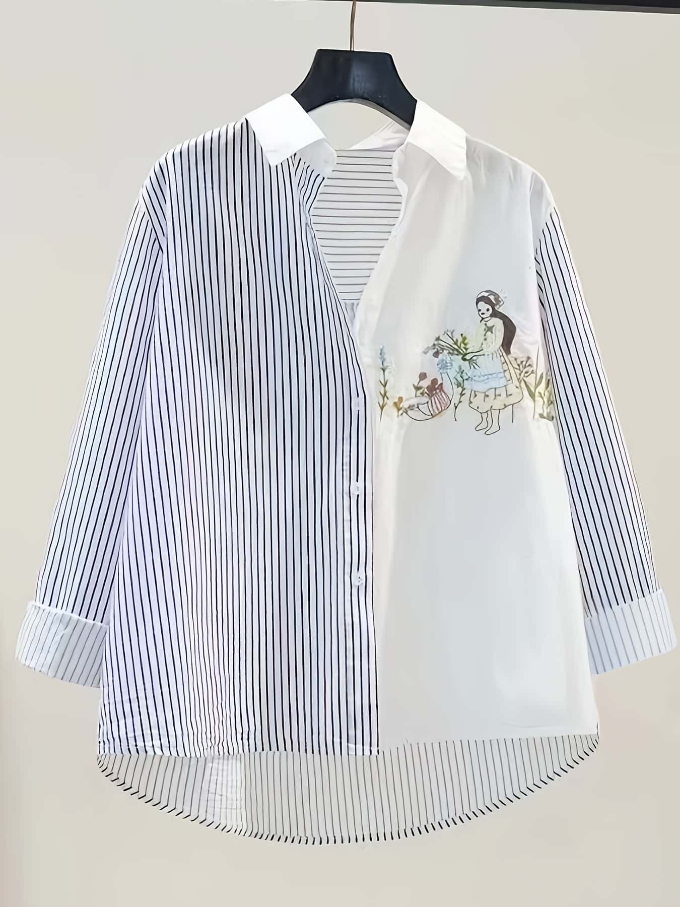 【今日このごろ押さえる、超買得30％OFF引き換え証、2度潮どき皆無】【うつり変わりひな形】縞模様 プルオーバー レディース トップ 刺しゅう 花柄 トップス 長袖 襟付き添い人 前くい違い 羽織り 春 秋 心地よい 表着 丈長め お尻隠れる ゆったり 大きめ 体型河馬