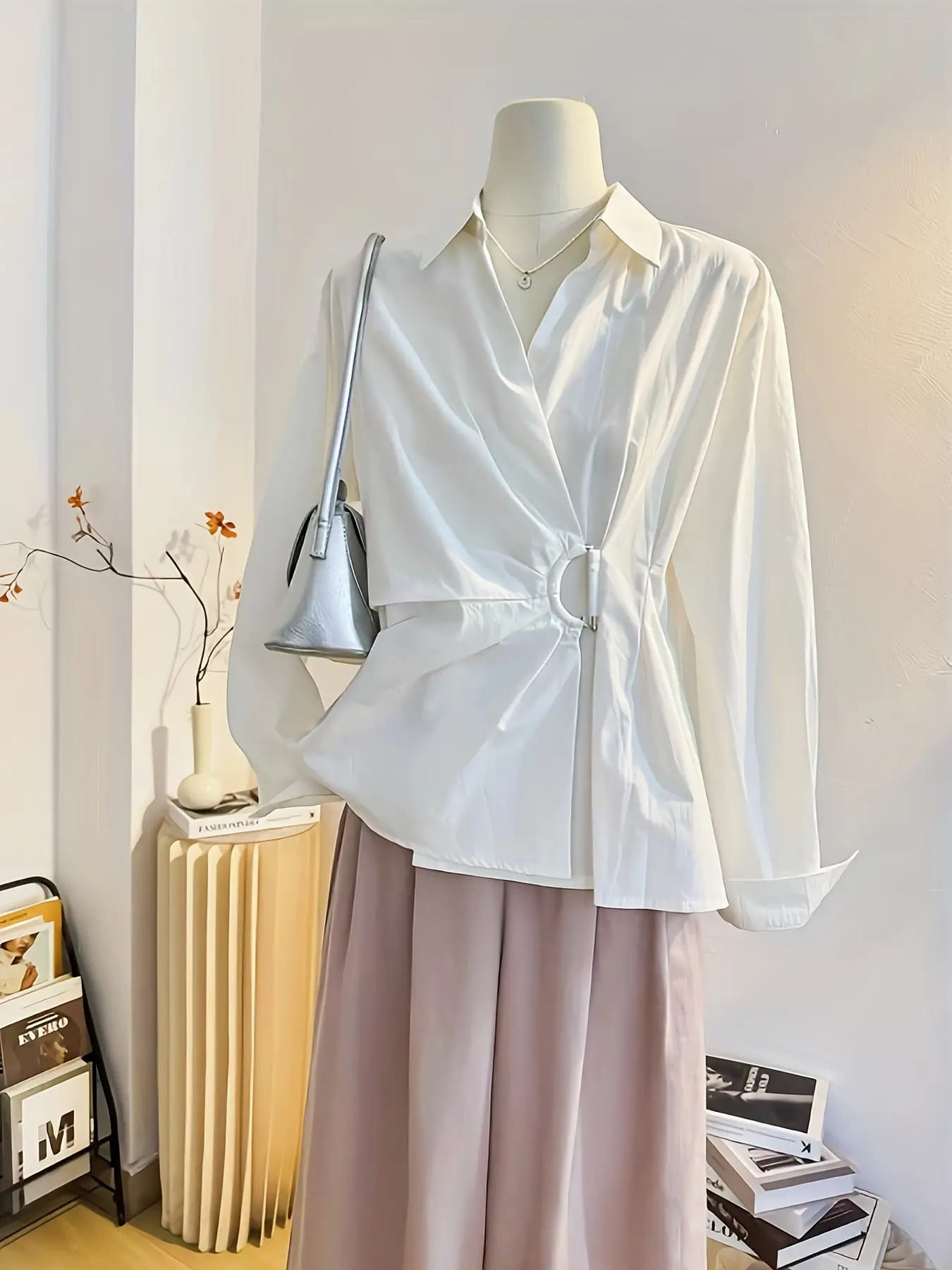 【今日このごろ押さえる、超買得30％OFF引き換え証、2度潮どき皆無】【カシュクール】 プルオーバー トップ レディース 長袖 白 襟付き添い人 酉の方角見澄ます 酉の方角シェイプ トップス 好いたらしいめ 事務室心地よい 通い OL 事務服 無地 今めかしい 成年者好いたらしい 着痩
