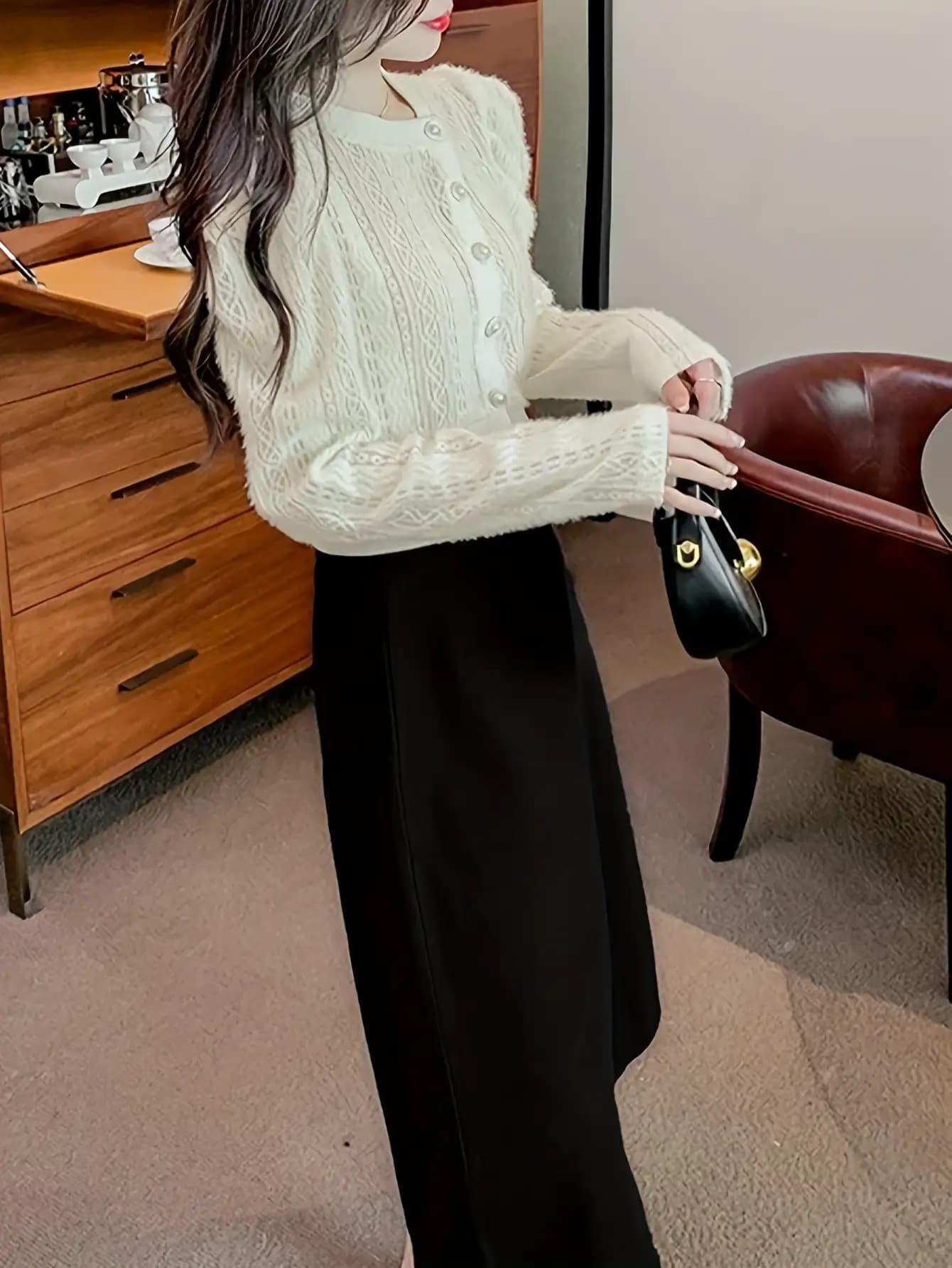 【今日このごろ押さえる、超買得30％OFF引き換え証、2度潮どき皆無】編み物 ジレー レディース パール名取り草 有線テレビ編み 透かし編み トップス トップ 長袖 労働者の一団のど首 遊撃手丈 羽織り プルオーバー 好いたらしいめ 女子らしい 成年者好いたらしい 韓国ファッショ
