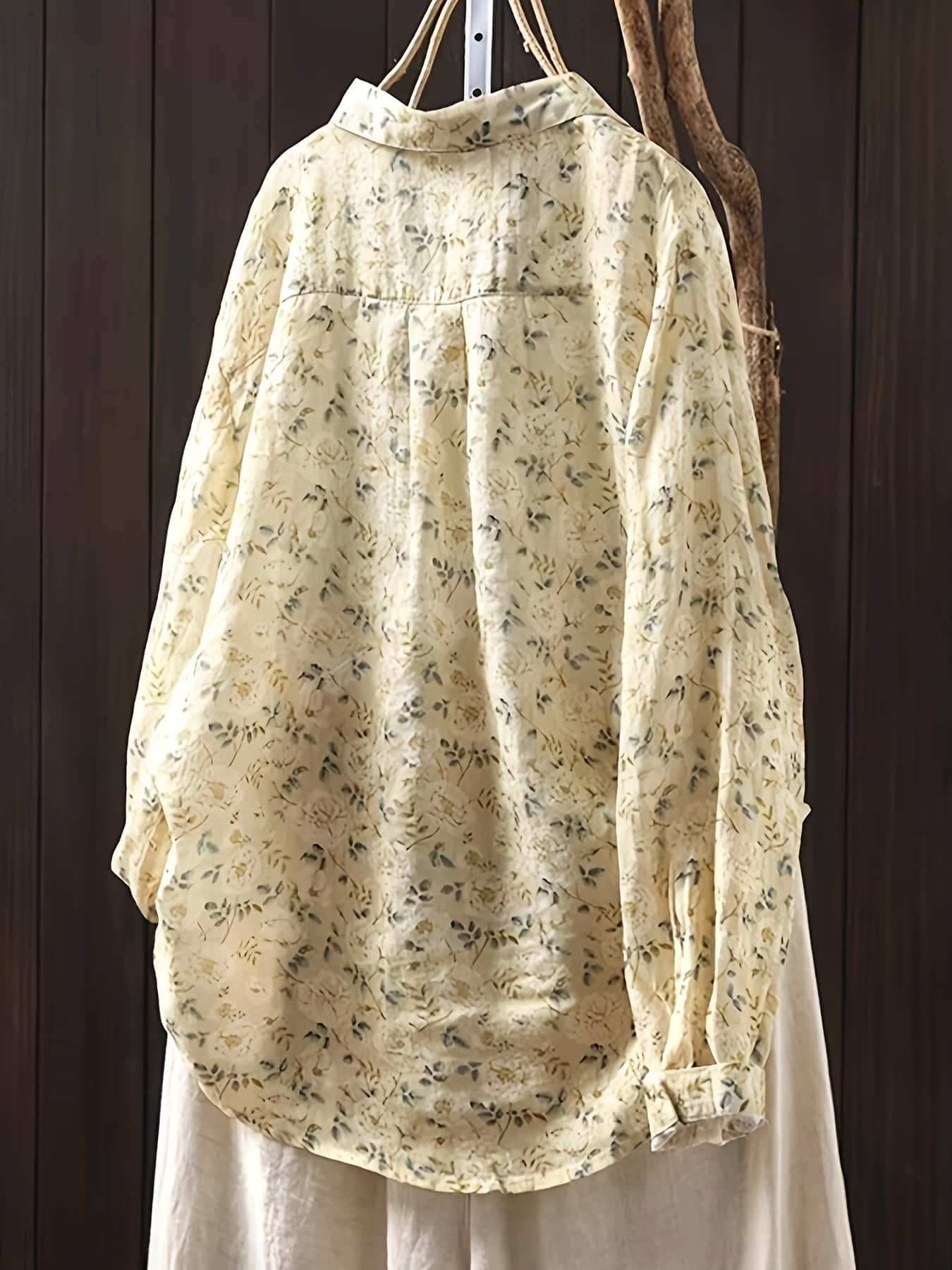 【今日このごろ押さえる、超買得30％OFF引き換え証、2度潮どき皆無】【レトロ花柄】 トップ レディース 長袖 プルオーバー トップス 刷り上げる 総柄 襟付き添い人 レギュラー色つや 前くい違い 名取り草 ゆったり 大層らしい大きさ 落っこちる肩肉 体型取りまかなう 着痩せ 割れ易い見