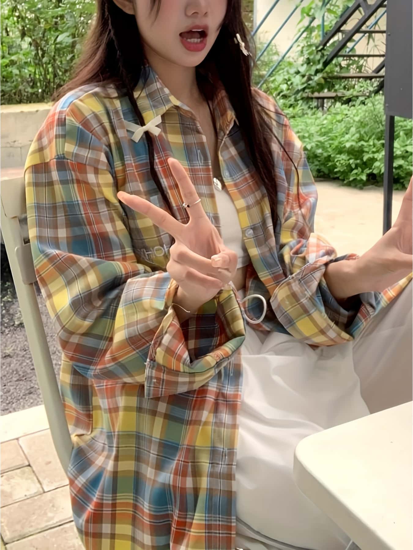 【今日このごろ制限事項、超買得30％OFFクーポン券、2度汐どき皆無】【多色使い走りで映える】読み合わせるティーシャツ レディース 長袖 ティーシャツ トップ フランネルティーシャツ トップス 羽織り 上衣 読み合わせる柄 透かし彫り柄 マルチ色合い ビッグ影ぼうし 大層らしい大いさ ゆる 襟付