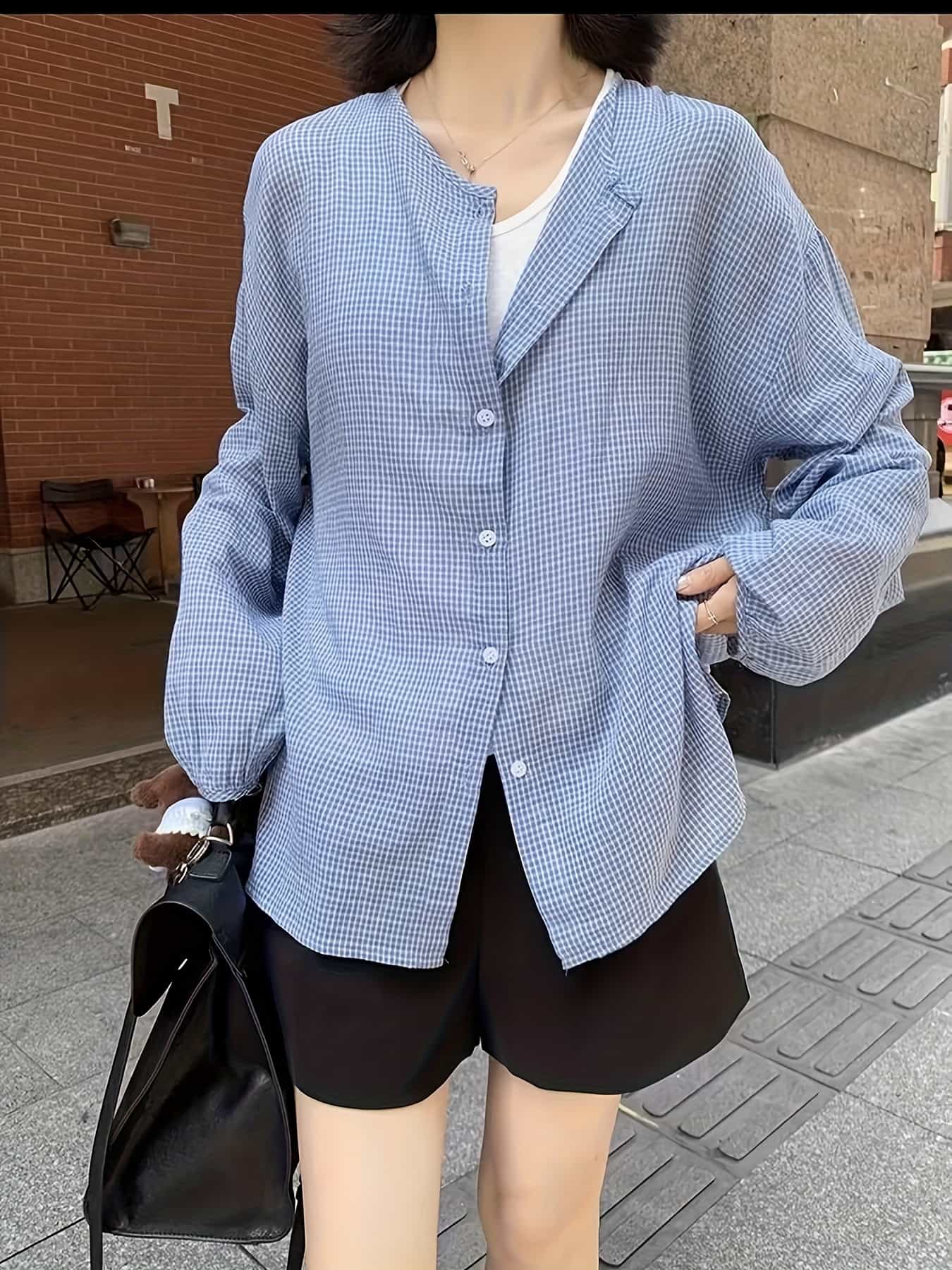 【今日このごろ制限事項、超買得30％OFF引き換え証、2度潮合い皆無】【UVとり捨てる】ギンガム読み合わせる プルオーバー トップ レディース 羽織り トップス 長袖 シアー 透け感 ダンス楽隊色合い 否色合い 音の大きさ袖 襟なし ゆったり 厚地の外套大きさ ビッグ影ぼうし