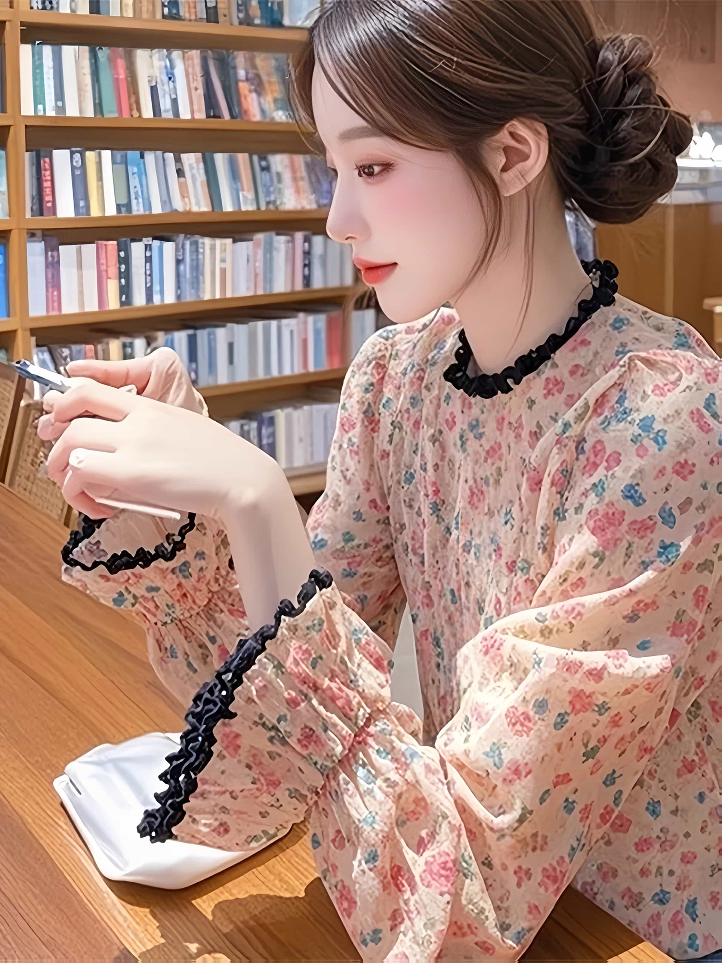 【今日このごろ制限事項、超買得30％OFFクーポン券、2度汐どき皆無】トップ レディース 長袖 花柄 フラウンス ティーシャツ トップス 音の大きさ袖 軽気球袖 砂糖漬け衣袂 色彩設計 フラウンスのど首 小花柄 総柄 メロー シアー 透け感 冷やりとした 体型取りまかなう 二の腕
