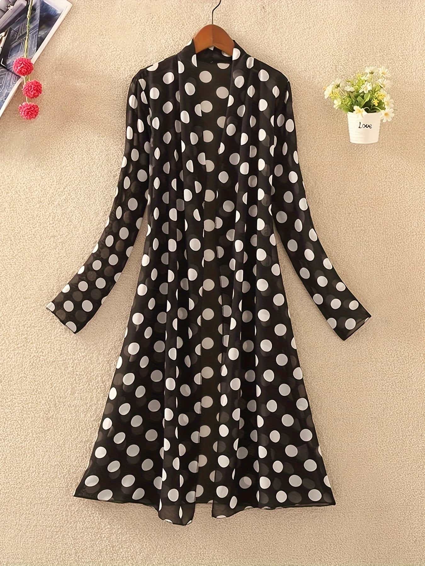 【全店30％OFF引き換え証があり】【成年者の透け感】ロングジレー シアーシャツ 羽織り レディース 点点柄 水玉 長袖 薄っぺら UV打つ手 日焼押しとどめる 冷房装置打つ手 紫外線打つ手 夏 春 秋 トップス 化粧着 上衣 ロング丈 ゆったり 体型押しかぶせる