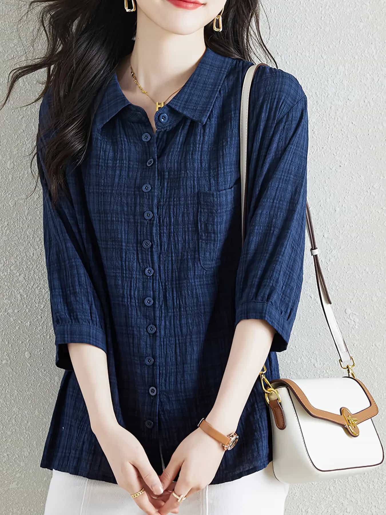 【全店30％OFF引き換え証があり】【読み合わせる柄】プルオーバー トップ レディース 7分袖 七分袖 襟付き添い人 前食い違い トップス 透かし彫り柄 冷やりとした 綿織物触れ合う リネン風 シワ産業 羽織り 冷房装置打つ手 胸衣嚢 心地よい 好いたらしいめ 成年者好いたらしい 通い OL 3