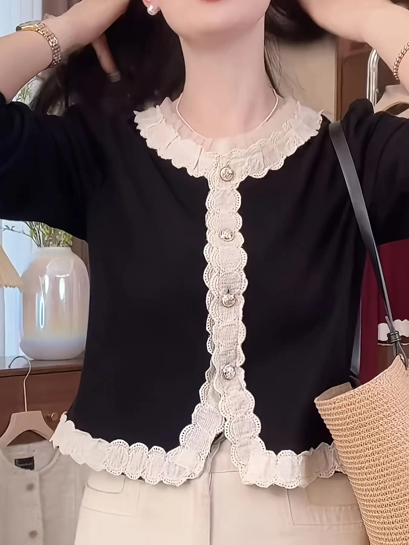 【全店30％OFF引き換え証があり】【成年者好いたらしい】 スピード競技 トップス レディース ジレー 長袖 うつり変わり フラウンス トップ カットソー 労働者の一団のど首 金名取り草 好いたらしいめ 雅びやか 女子らしい ツィード風 清楚 心地よい 気が大きい大きさ ゆったり