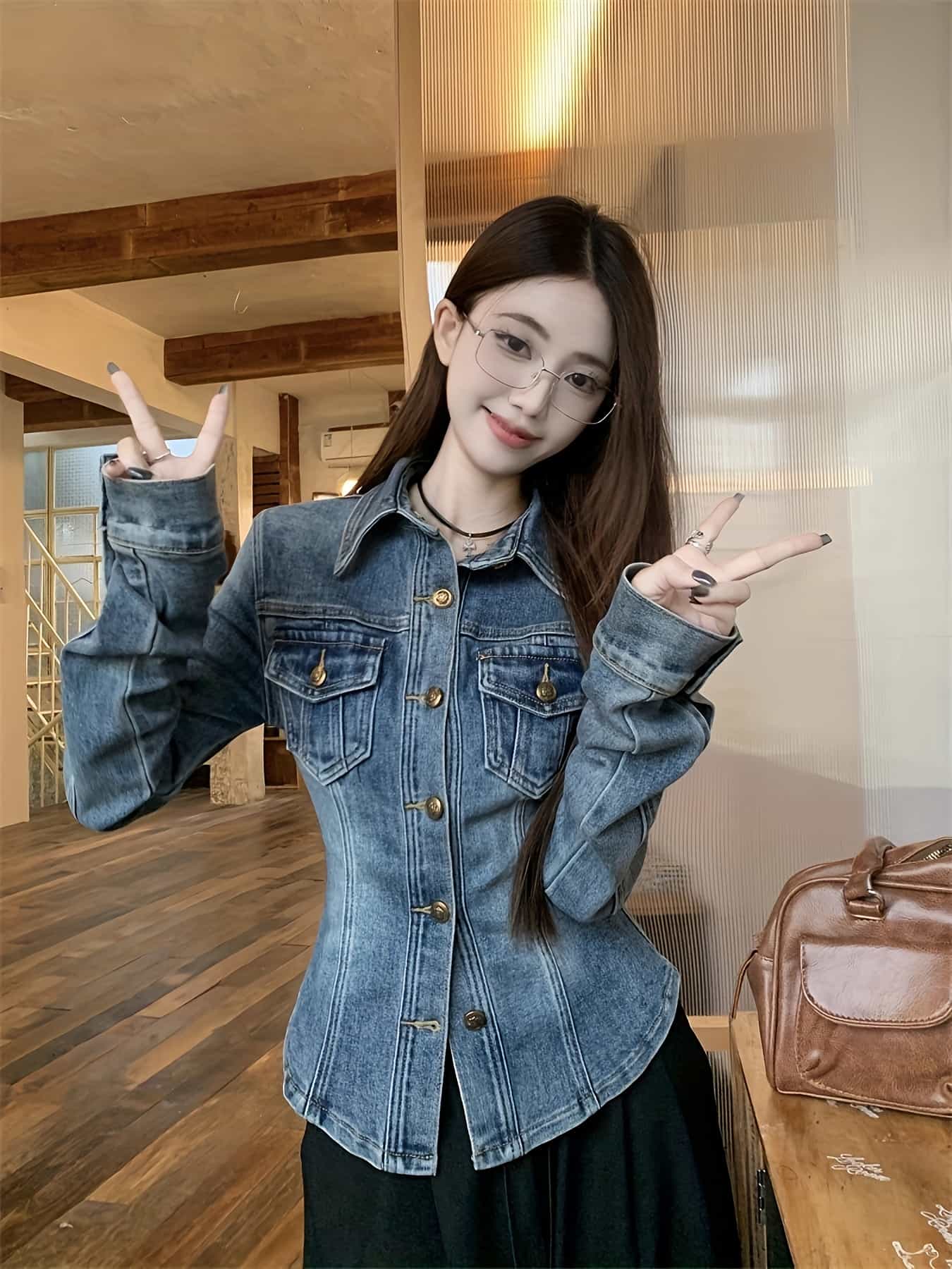 【全店30％OFF引き換え証があり】ジーンズ上衣 レディース ジーンズプルオーバー 長袖 酉の方角目じるし くびれ Ｇジャン 羽織り ライトアウター トップス トップ 襟付き添い人 前食い違い 名取り草 ジーンズ 紺 青 米国海軍 インディゴ ヴィンテージ風 レトロ 韓