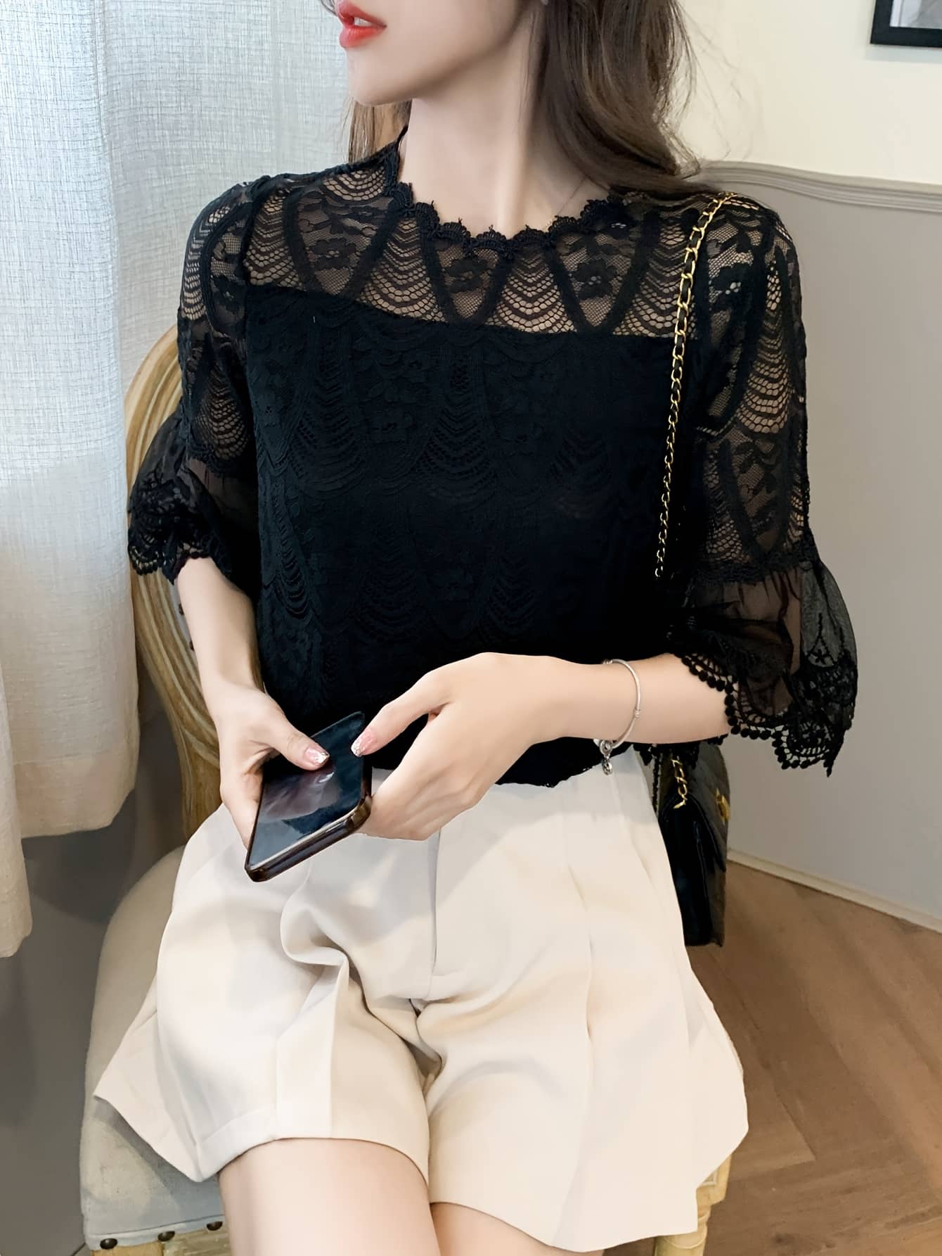 【全店30％OFF引き換え証があり】【透け感×成年者好いたらしい】スピード競技トップ レディース トップス 総スピード競技 プルオーバー シアー トップ 花柄 労働者の一団のど首 五分袖 七分袖 晴れ晴れしい 好いたらしいめ 体型押しかぶせる 二の腕押しかぶせる 着痩せ 洗える 執務室 通い 御芽出度