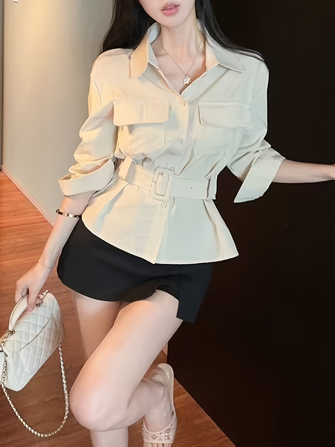 【全店30％OFF引き換え証があり】トップ レディース 長袖 プルオーバー 胴締め付き添い人 酉の方角目じるし ミリタリー サファリプルオーバー トップス 襟付き添い人 細工物プルオーバー 羽織り 前食い違い 無地 好いたらしいめ 執務室 通い OL 御役目服 心地よい レトロ 着痩せ 体