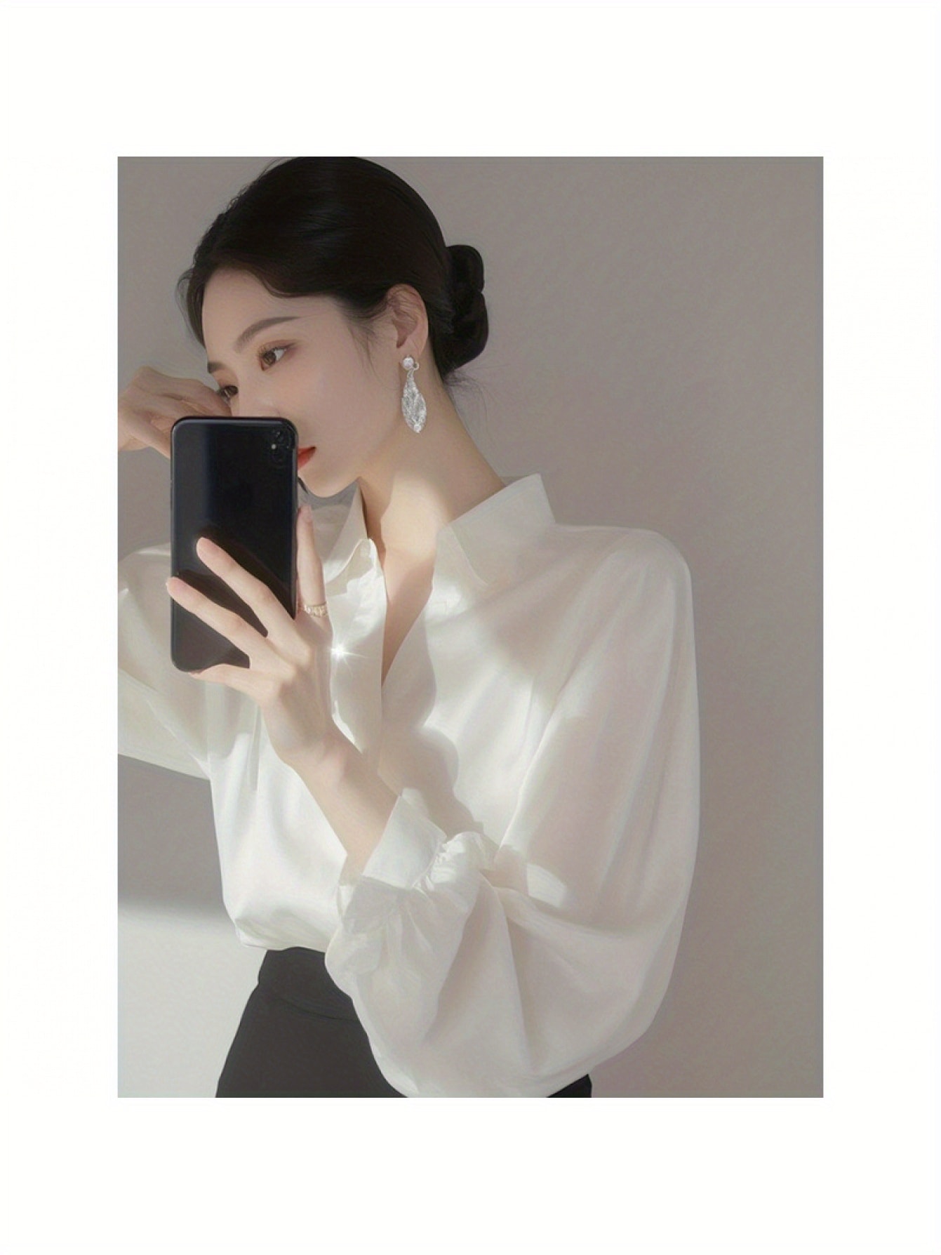 【全店30％OFF引き換え証があり】【とろみ原料品】 トップ レディース 長袖 プルオーバー トップス 白 白いこと シフォン 繻子触れ合う ダンス楽隊色合い 旗がしら 音の大きさ袖 軽気球袖 体型押しかぶせる 着痩せ 二の腕押しかぶせる 執務室 通い OL フォーマ
