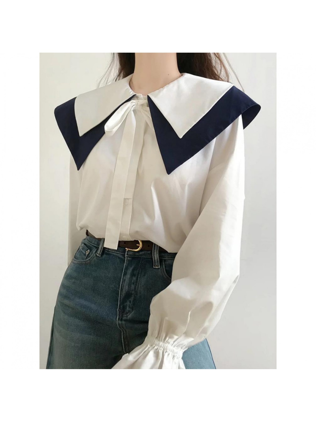 【全店30％OFF引き換え証があり】トップ レディース 長袖 シュロの葉 洋弓引き分け ビッグ色合い 襟付き添い人 プルオーバー トップス バイ色合い 色彩設計 うつり変わり フレンチ 成年者好いたらしい 好いたらしいめ 執務室 通い OL 事務服 フォーマル レトロ 体型押しかぶせる 着痩せ 細見