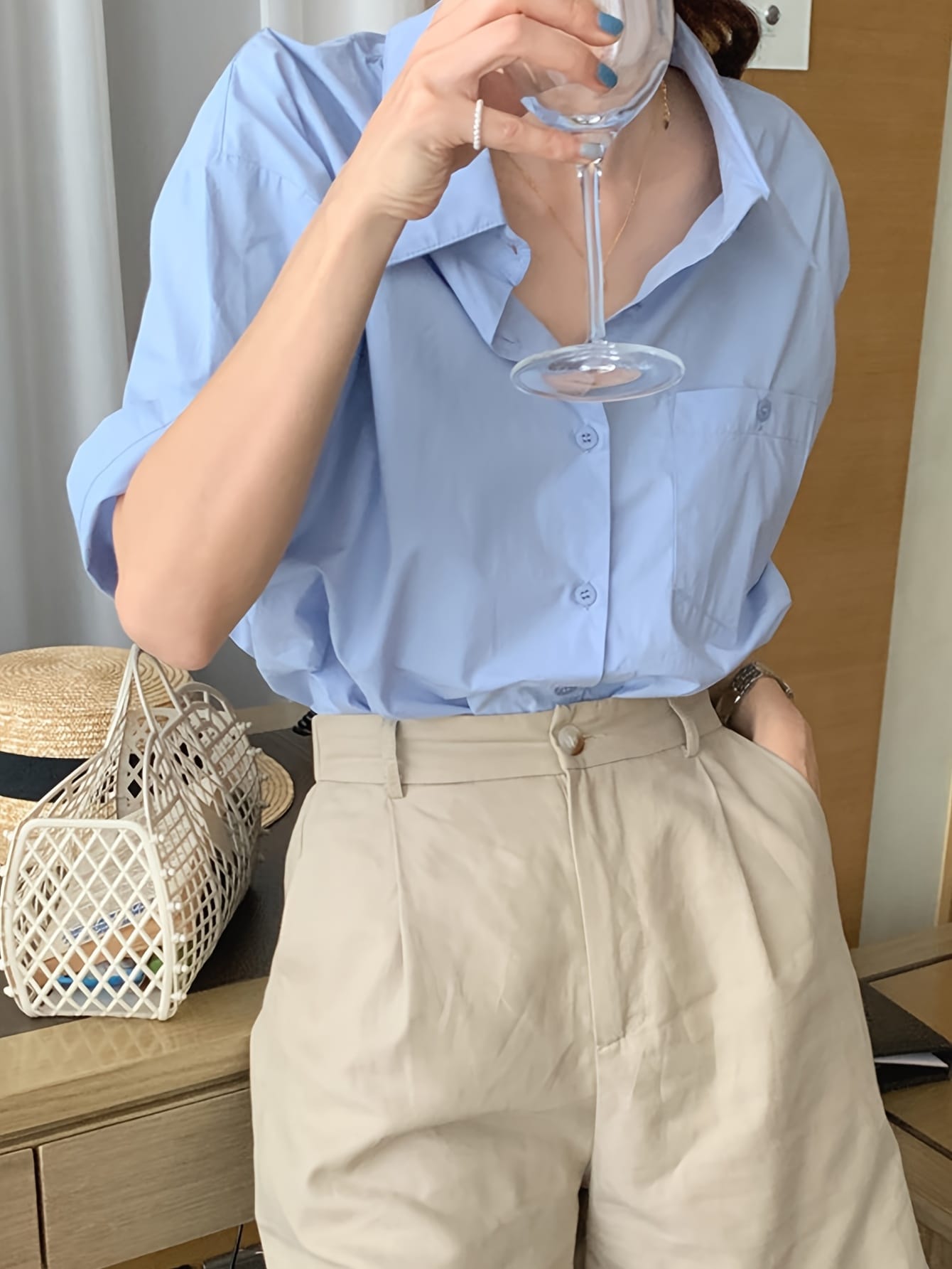 【全店30％OFF引き換え証があり】トップ レディース 半袖 夏 プルオーバー 襟付き添い人 五分袖 トップス ゆったり 体型押しかぶせる 二の腕押しかぶせる 着痩せ 胸衣嚢 前食い違い 名取り草 ビッグ影ぼうし 厚地の外套大きさ 執務室 通い OL 好いたらしいめ 心地よい