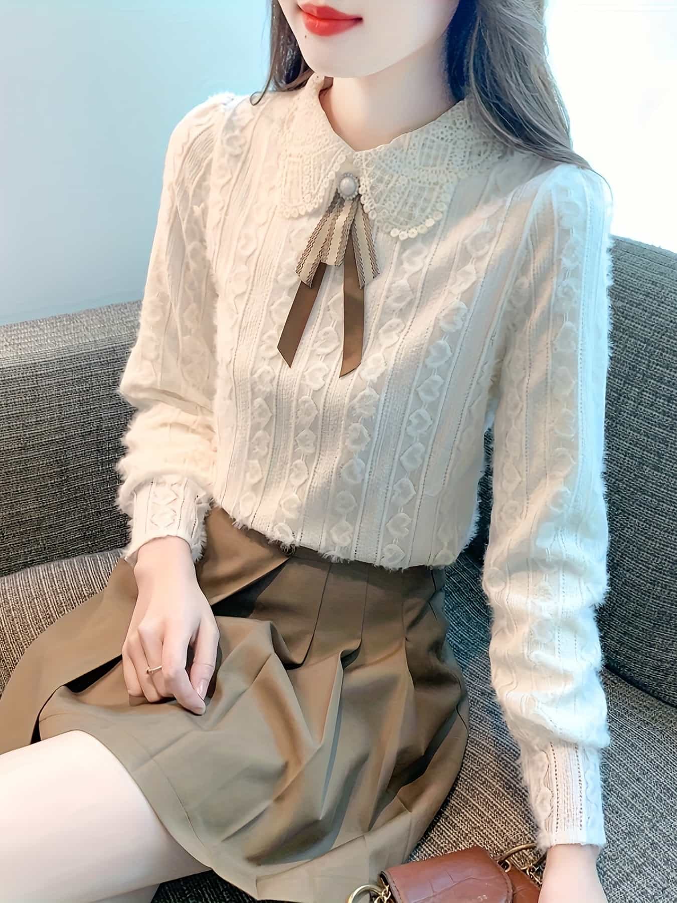 【全店30％OFF引き換え証があり】トップ レディース 長袖 襟付き添い人 スピード競技 刺しゅう トップス プルオーバー シュロの葉 洋弓引き分け パール 好いたらしいめ 成年者好いたらしい 女子らしい ジャかばい立て シャギー カットソー ティーシャツ 体型押しかぶせる 着痩せ 割れ易い押し出し 執務室