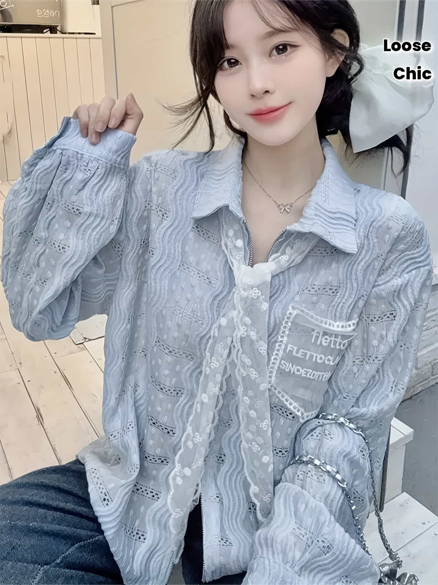 【全店30％OFF引き換え証】【シュロの葉引き分け】トップ レディース スピード競技 プルオーバー トップス 長袖 襟付き添い人 ゆったり 体型押しかぶせる 着痩せ 割れ易い押し出し 20代 30代 40代 心地よい 好いたらしいめ 成年者好いたらしい シアー 透け感 凸凹 前食い違い 秋 冬 春 オフィ