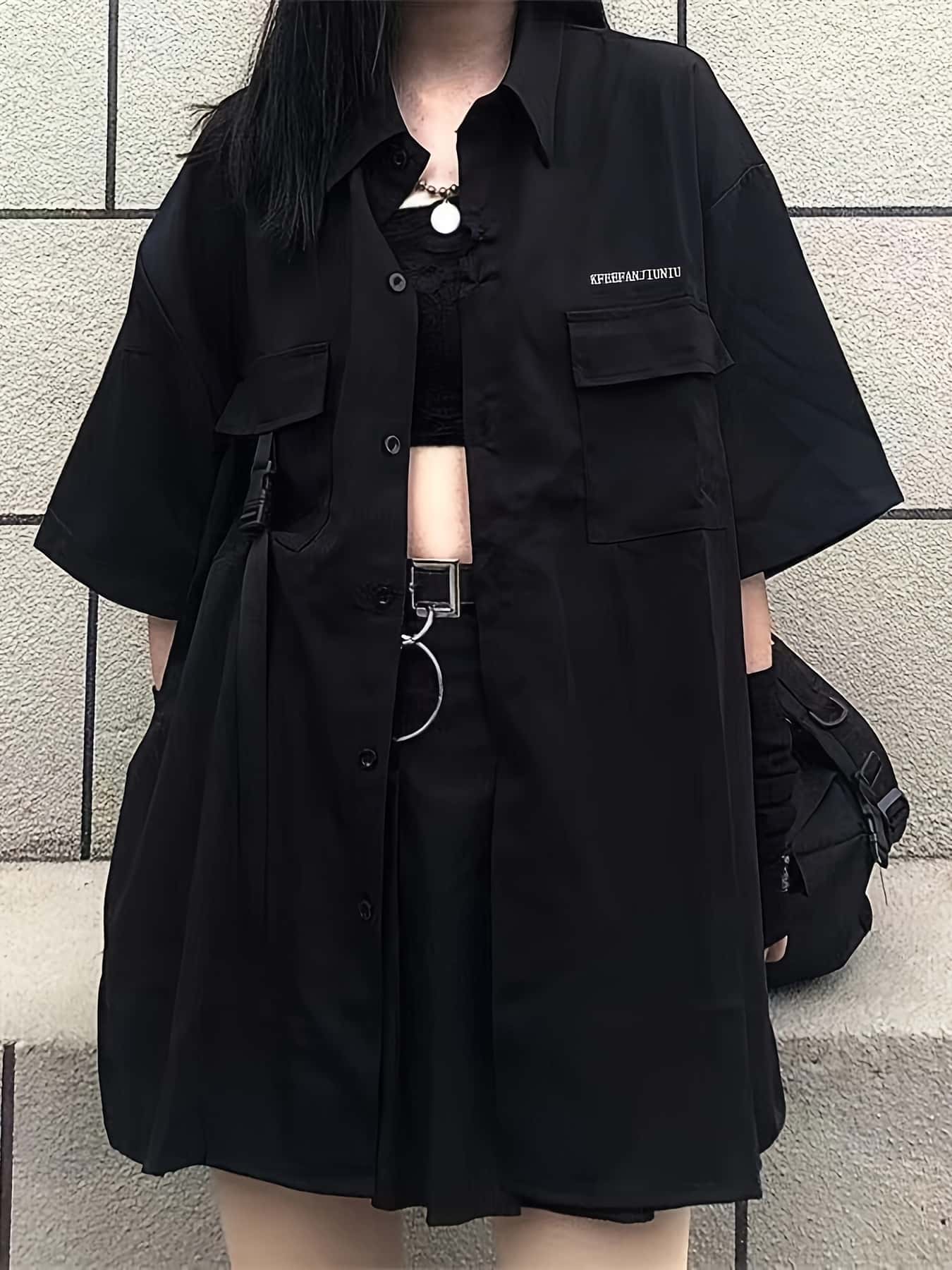 【全店30％OFF引き換え証】【テックお召しもの】細工物プルオーバー 半袖 レディース メンズ ユニ一発やる 男女兼用 厚地の外套大きさ ビッグ影ぼうし プルオーバー トップ ミリタリー 表どおり 系 流行り物系 黒 黒いこと トップス 五分袖 ゆったり 体型押しかぶせる