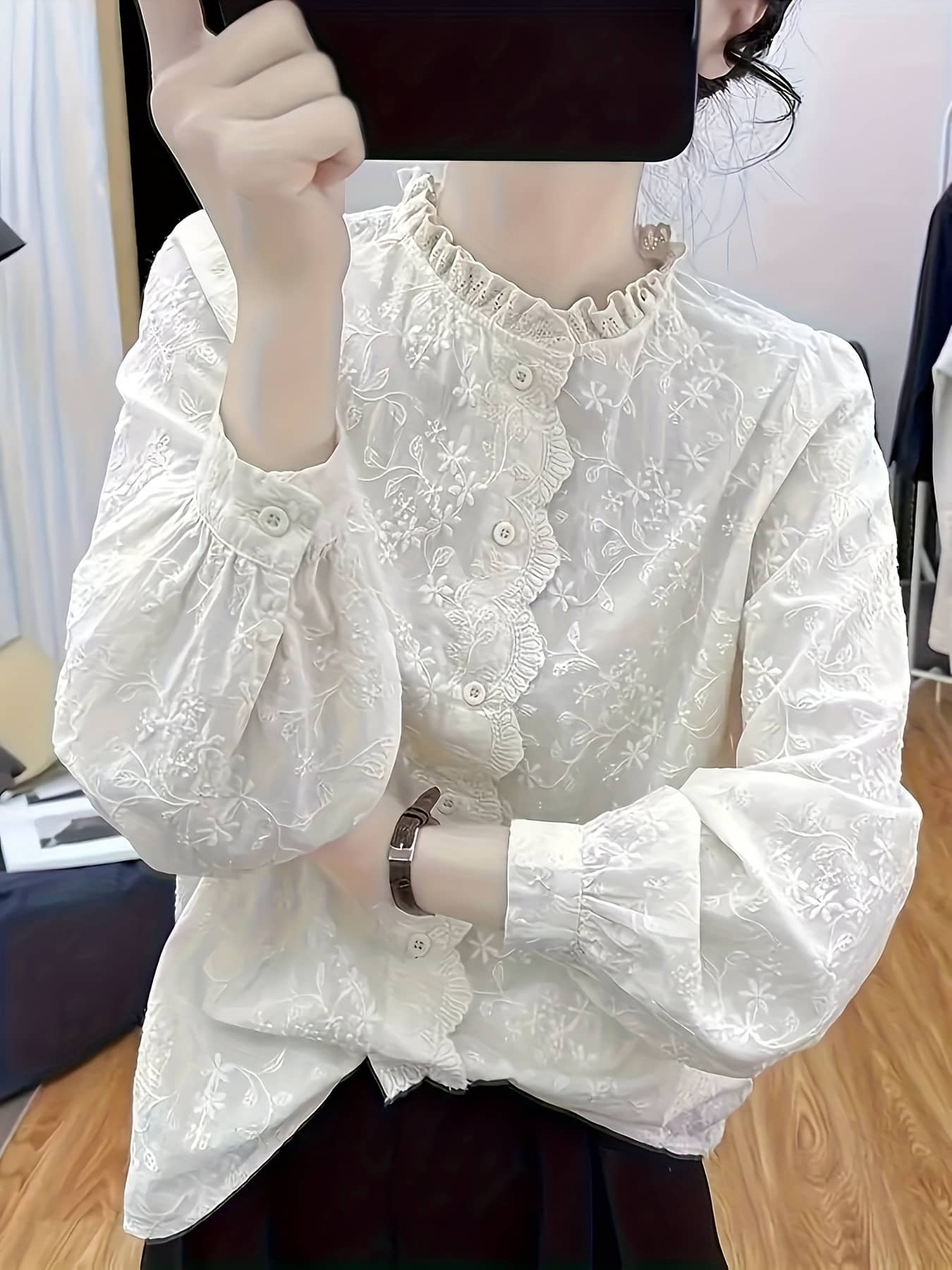 【全店30％OFF引き換え証】【成年者好いたらしい】 スピード競技トップ 刺しゅう プルオーバー レディース 立ち襟 フラウンスのど首 花柄 総スピード競技 トップス 長袖 好いたらしいめ フォーマル 執務室 通い OL 事務服 心地よい 女子らしい 古典的 二の腕押しかぶせる 体型河馬