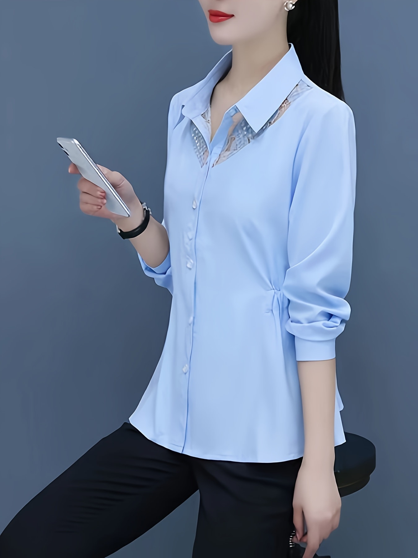 【全店通用25％OFFクーポン】【大人可愛い】ブラウス レディース 長袖 レース シャツ トップス 襟付き オフィス 通勤 OL きれいめ 花柄 レース切り替え デコルテ 体型カバー 着痩せ 細見え 二の腕カバー 20代 30代 40代 50代 春｜大森麗萱