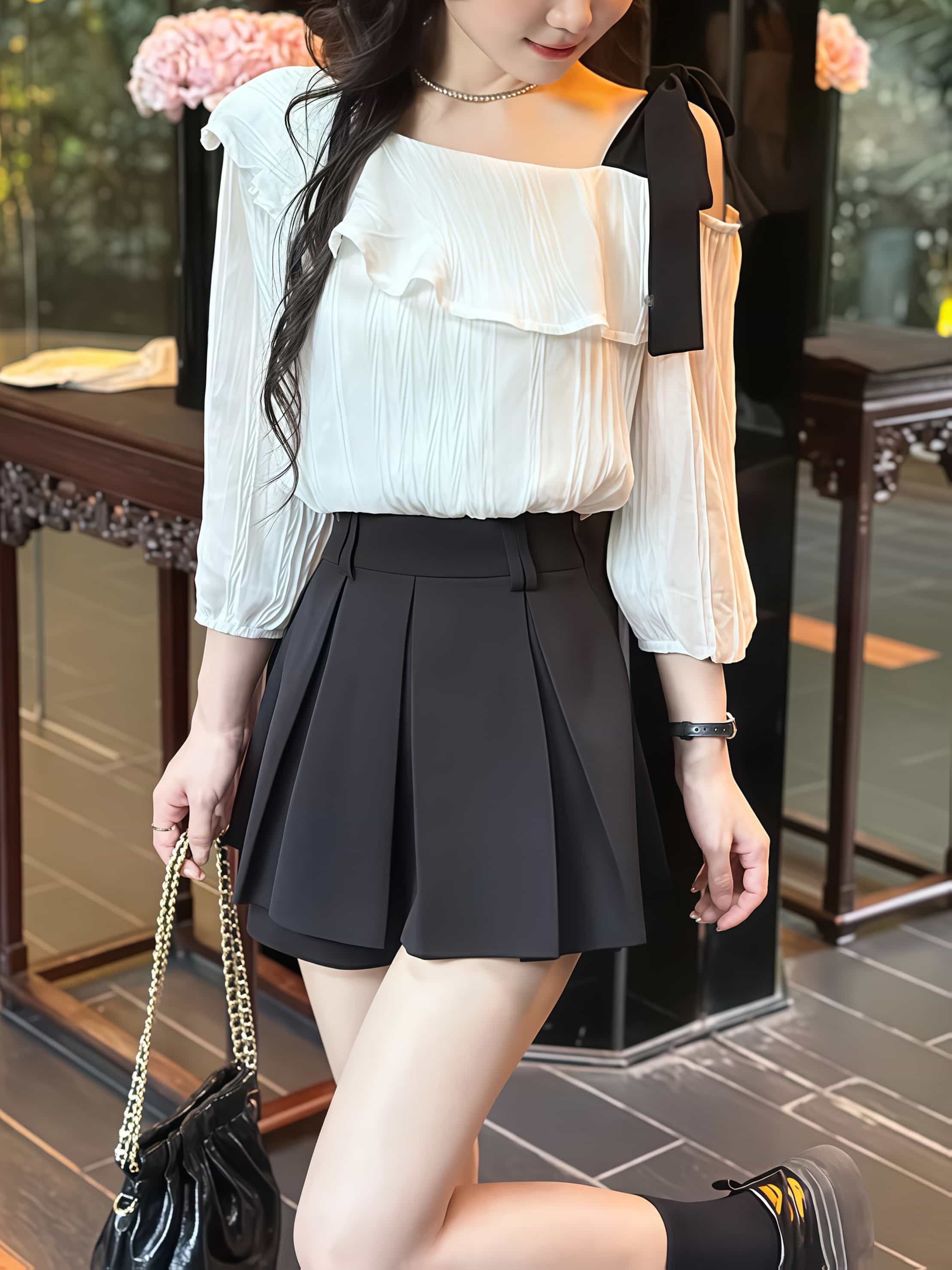 【全店30％OFF引き換え証】【成年者好いたらしい】トップ レディース 壱肩部 肩シュロの葉 フラウンス 筋目 トップス 長袖 七分袖 オフショル シフォン プルオーバー 好いたらしいめ 女子らしい 真っ盛り袖 音の大きさ袖 ぽわん袖 軽気球捩り シアー 透け感