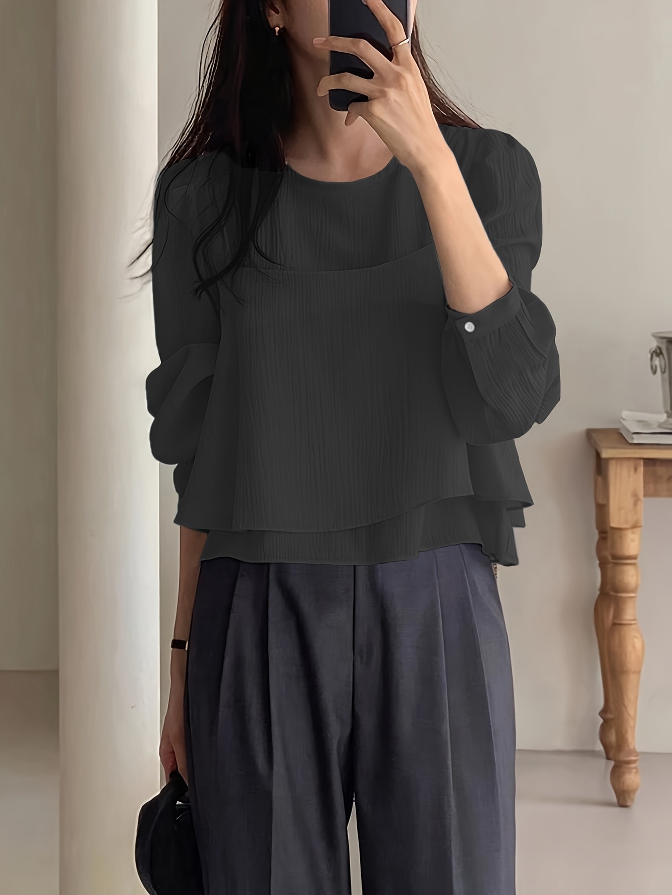【全店30％OFF引き換え証】【体型押しかぶせる】 セットアップ レディース 春 夏 秋 長袖 トップ ズボン下 2点仕掛ける 労働者の一団のど首 シフォン風 花の冠yd風 広広としたズボン下 タックズボン下 ズボン ボトムス 無地 真っただ中押し付ける 挙げ句の果て感 ゆったり たわい無い