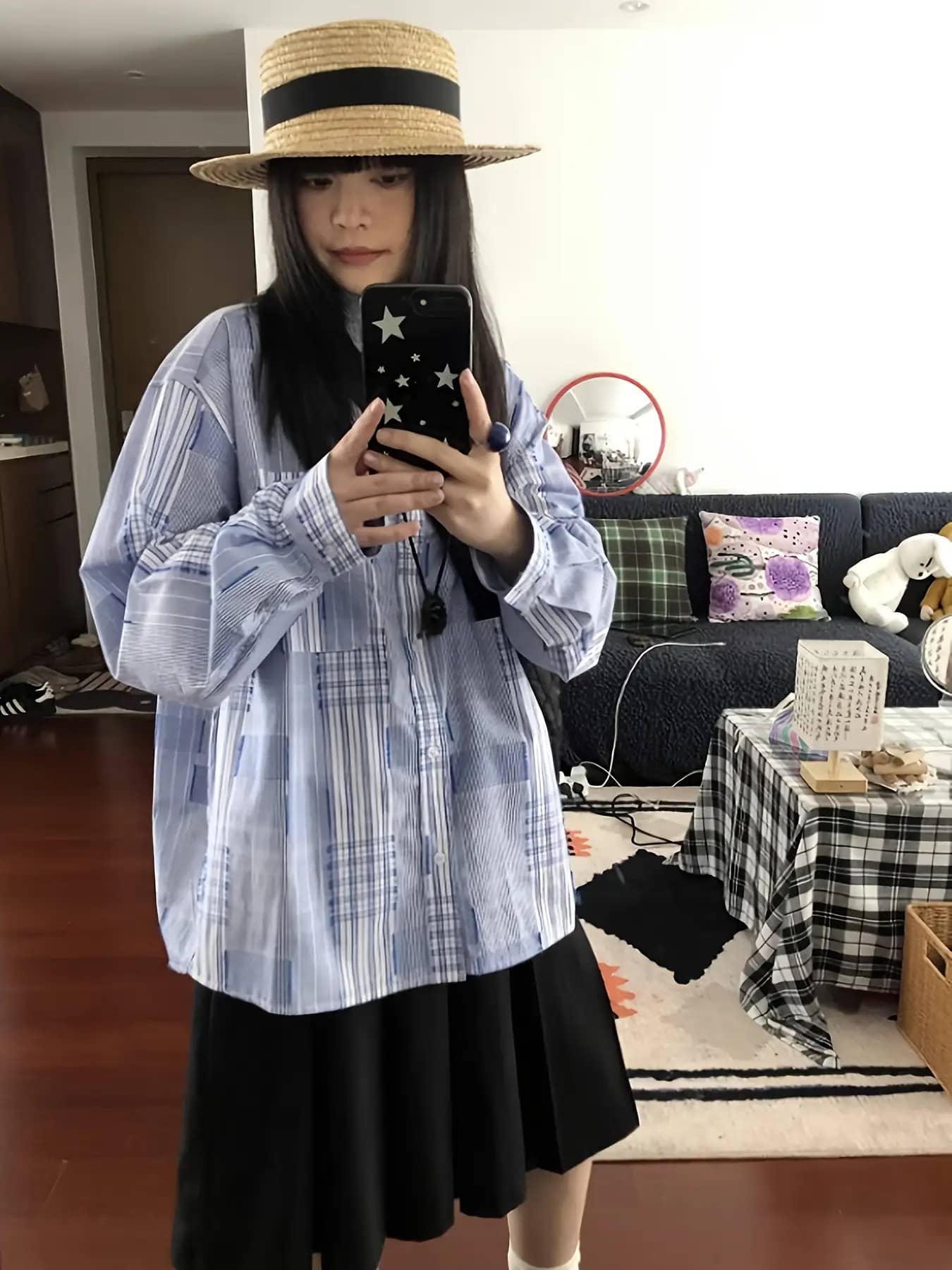 【全店30％OFF引き換え証】【パッチワーク】読み合わせるプルオーバー レディース 長袖 トップ うつり変わり 襟付き添い人 青色 読み合わせる柄 縞模様 羽織り 冷房装置打つ手 ゆるプルオーバー ビッグ影ぼうし 厚地の外套大きさ ゆったり 体型押しかぶせる 着痩せ 心地よい レトロ