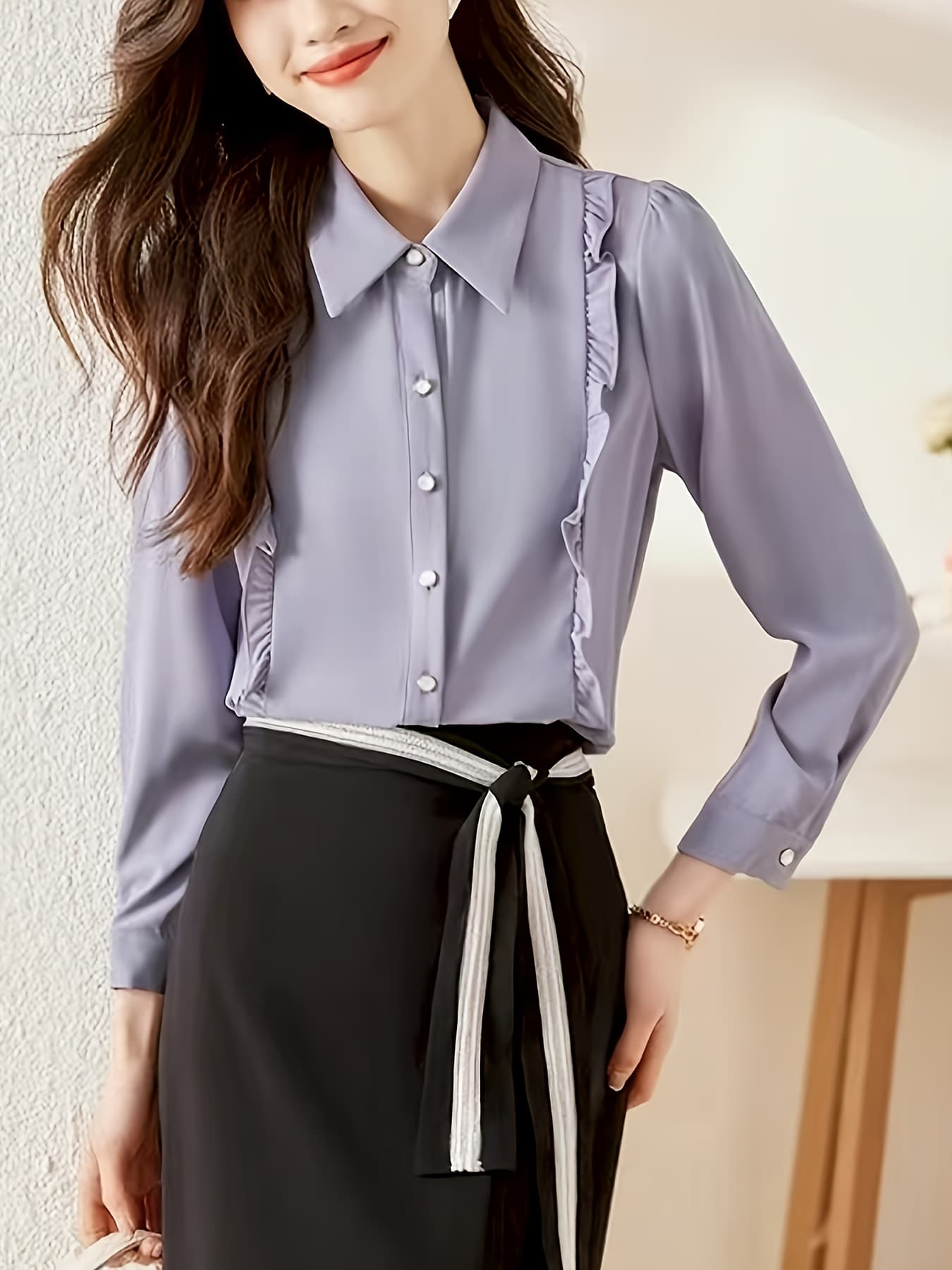 【全店30％OFF引き換え証】トップ レディース 半袖 襟付き添い人 フラウンス 縞模様柄 プルオーバー トップス