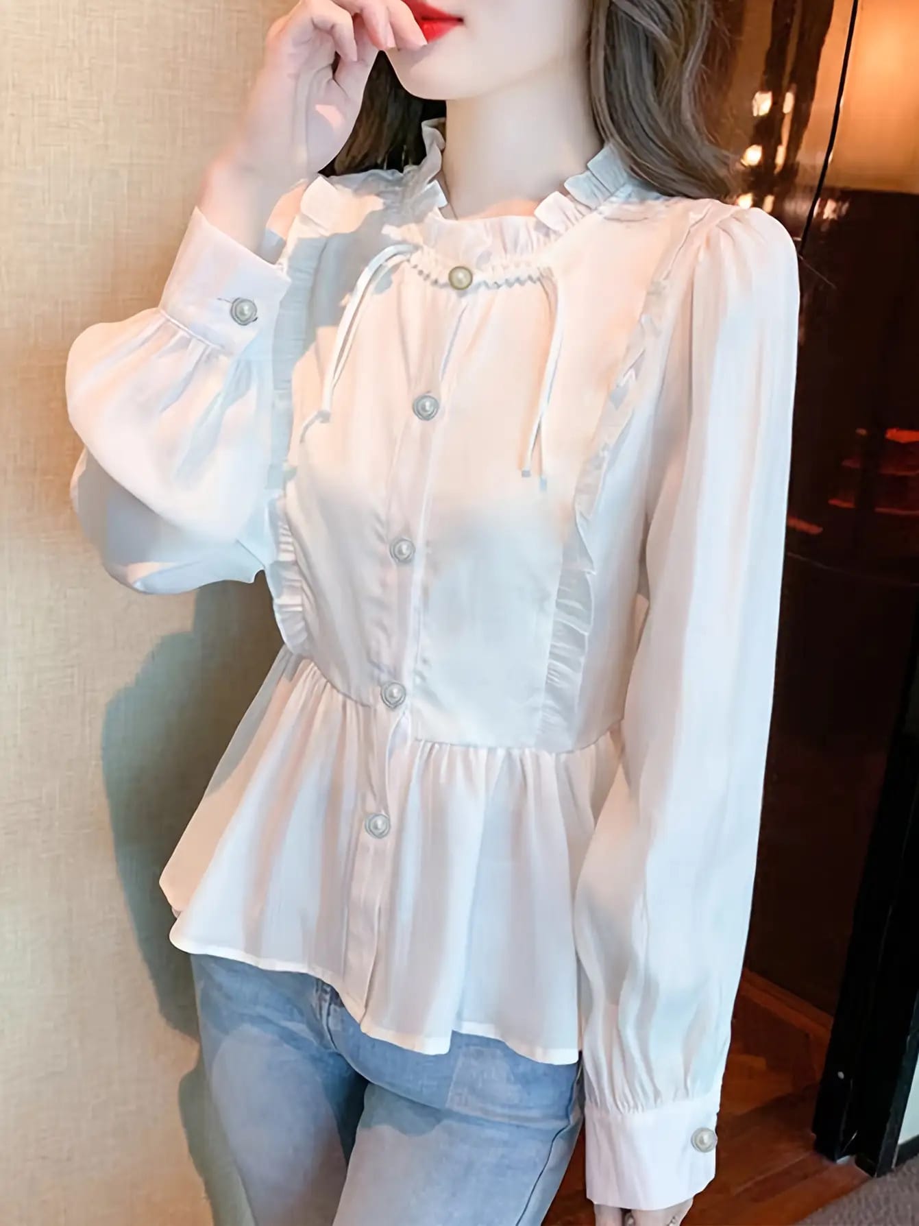 【全店30％OFF引き換え証】トップ レディース 半袖 襟付き添い人 フラウンス 縞模様柄 プルオーバー トップス